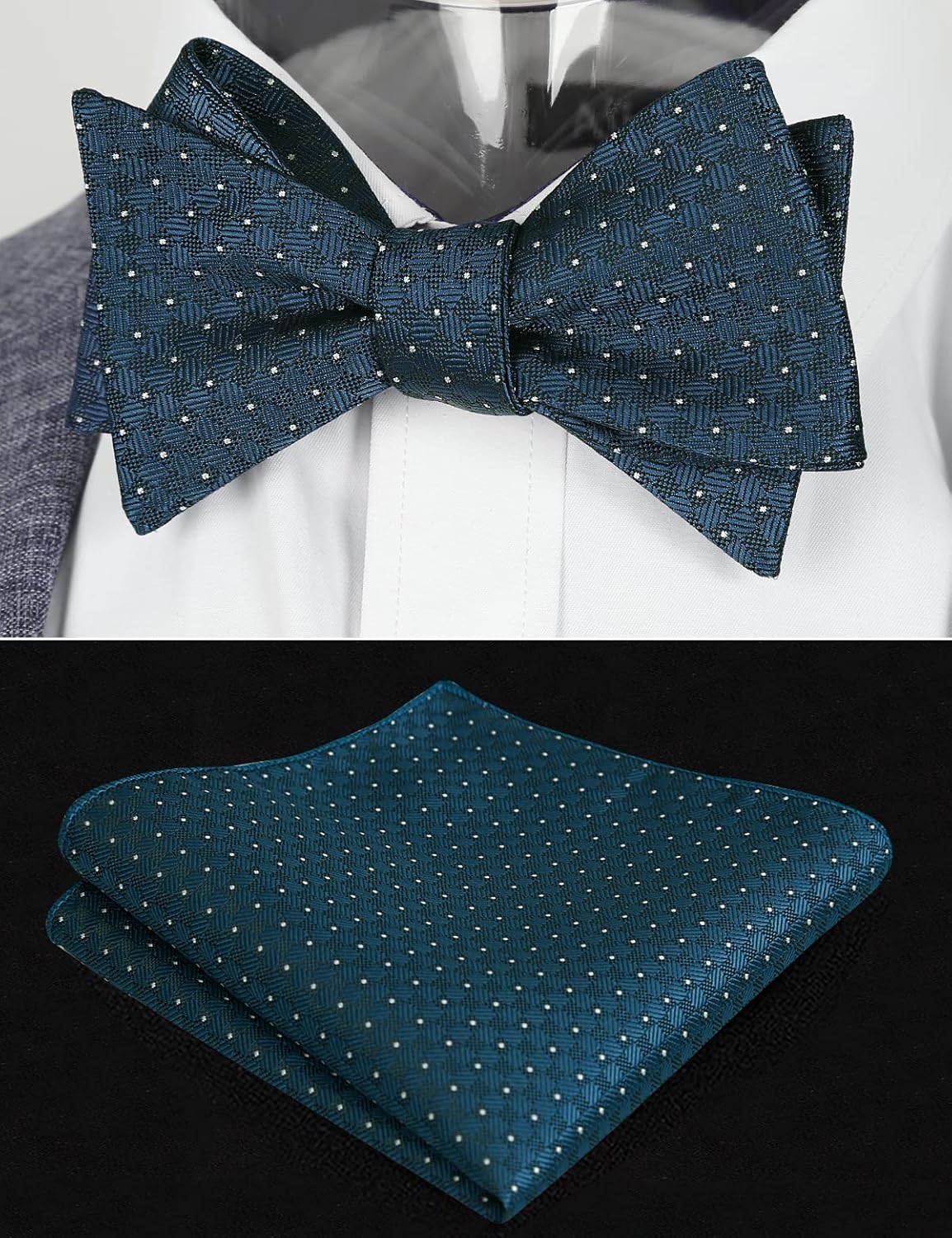 Alizeal Mens 2pcs Self-tied Solid Color/Animal Pattern Bow Tie and Pocket Square Set - Image 4