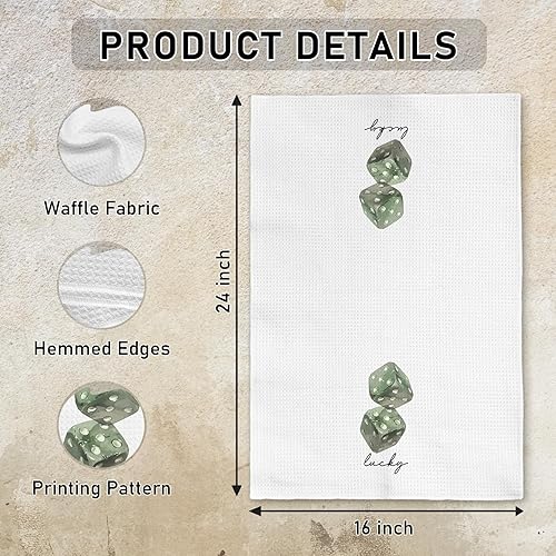 Miniatura 7 de Toallas de cocina de moda verde salvia, Funky Retro Lucky Dice 8 bolas de mano, toalla de cocina verde salvia para decoración de cocina y baño,