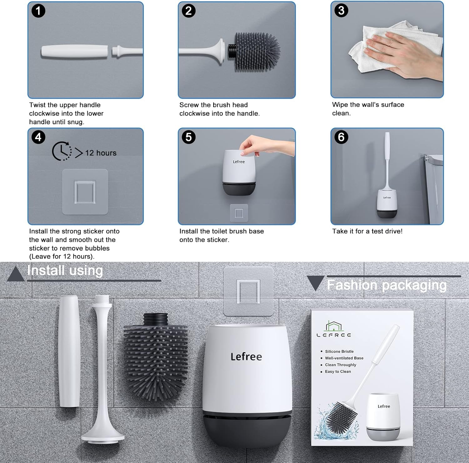 Lefree 2 Pack Silicone Toilet Brush,Rubber Toilet Bowl Brush and Holder Set with Ventilated Holder, Toilet Cleaner Brush for Bathroom,Floor Standing & Wall Mounted Toilet Scrubber Without Drilling : Home & Kitchen