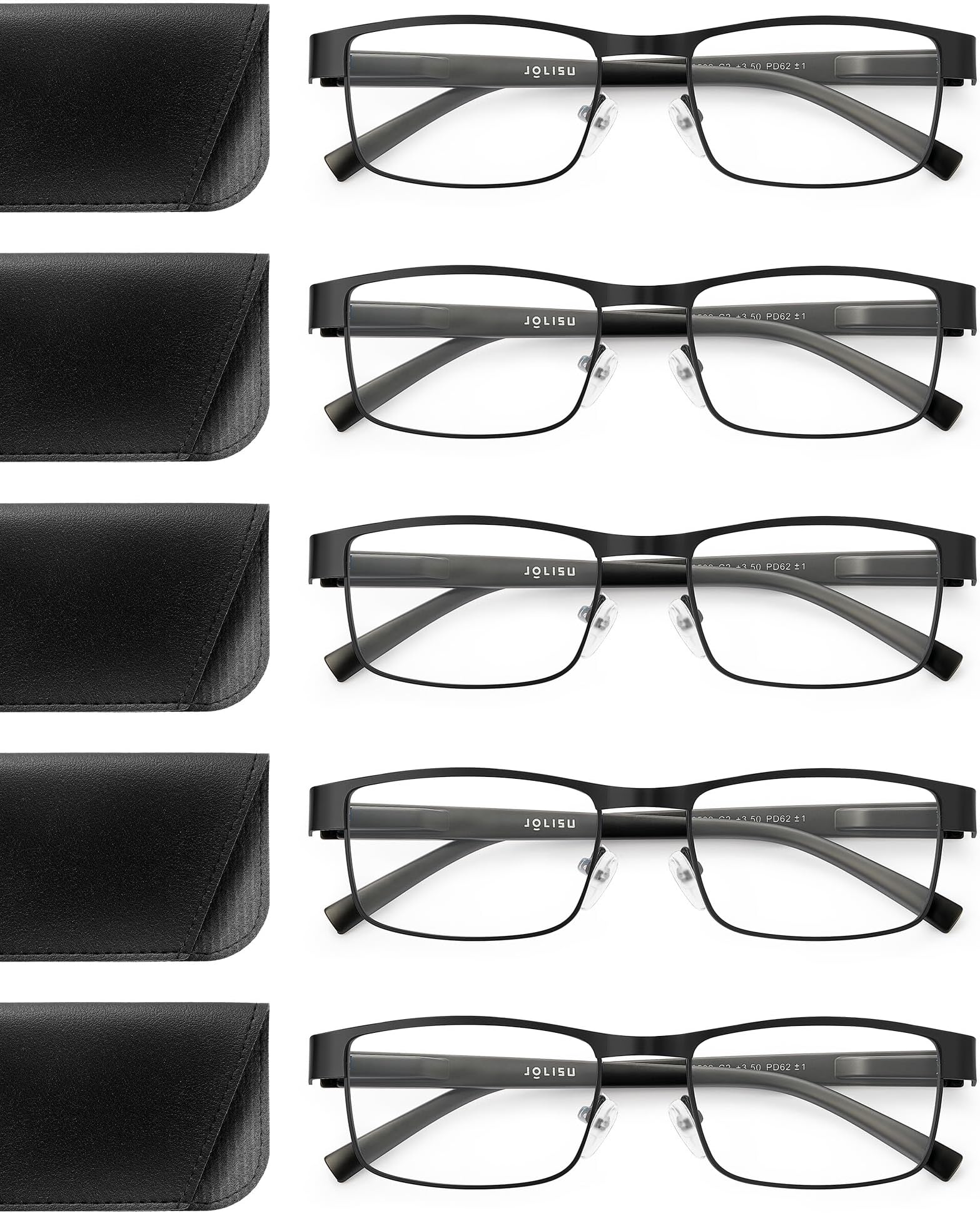 JOLISU 5PCS Reading Glasses Men - Blue Light Blocking Computer Metal Thin Frame Readers For Mens/Women （2.50）