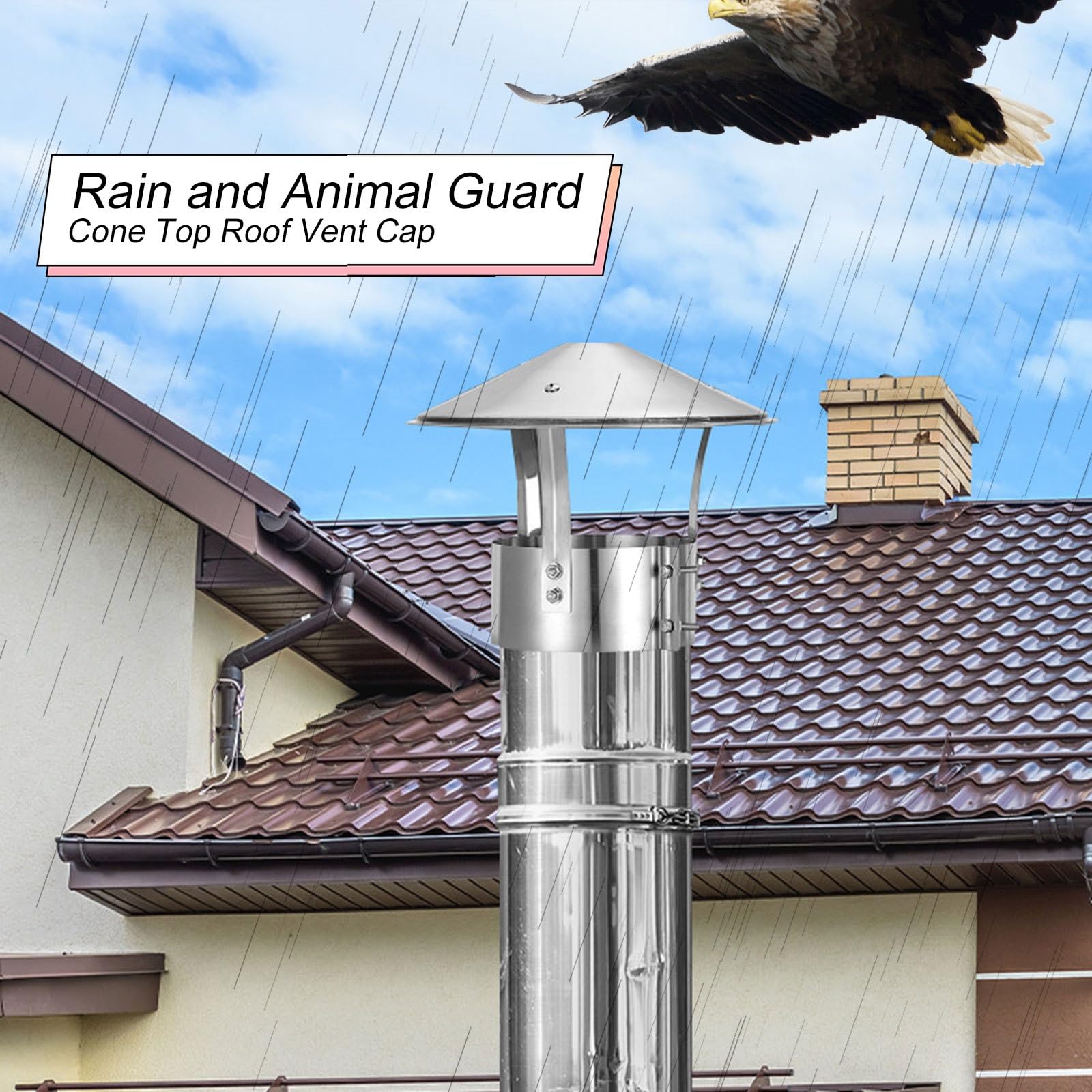 Copertura per Camino Acciaio Inox Terminale Canna Fumaria Tetto Cappello | Tappo per Canna Camino Fumaria Cappello Antipioggia per Tetto Cappa di Sfiato Scarico Stufa Legna Inox(250mm/10")
