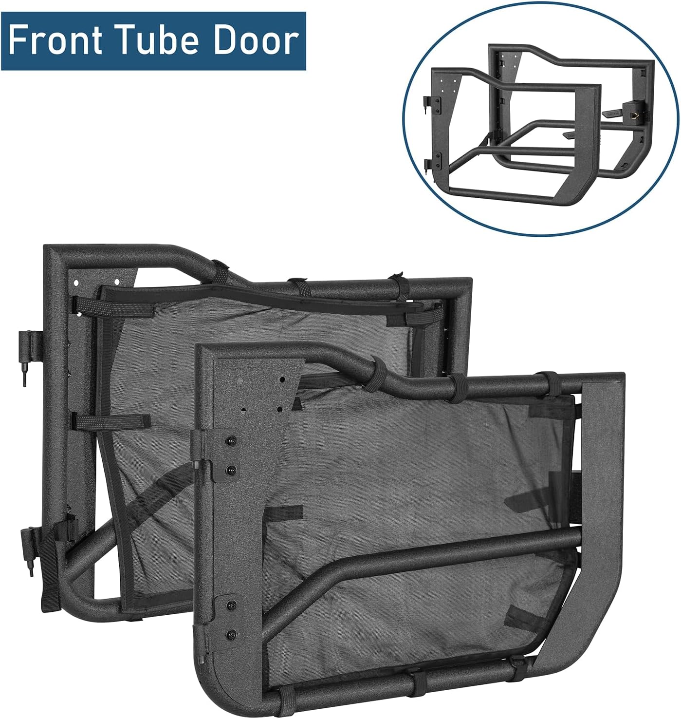 Hooke Road JL/JT Tube Half Front & Rear Doors w/Black Shade Skins for 2018-2026 Jeep Wrangler JL 4-Door & Gladiator JT Models - A Set of 4PCS