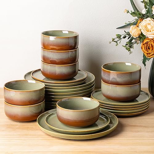 Miniatura 27 de Juego de vajilla de cerámica TheTerra para 4, 12 piezas de platos y cuencos hechos a mano con esmalte reactivo, juego de vajilla resistente a los