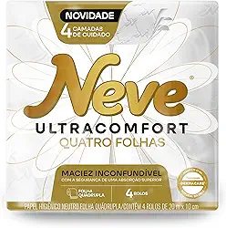 Neve Papel Higiênico Ultracomfort, Folha Quádrupla, 20m, 4 rolos