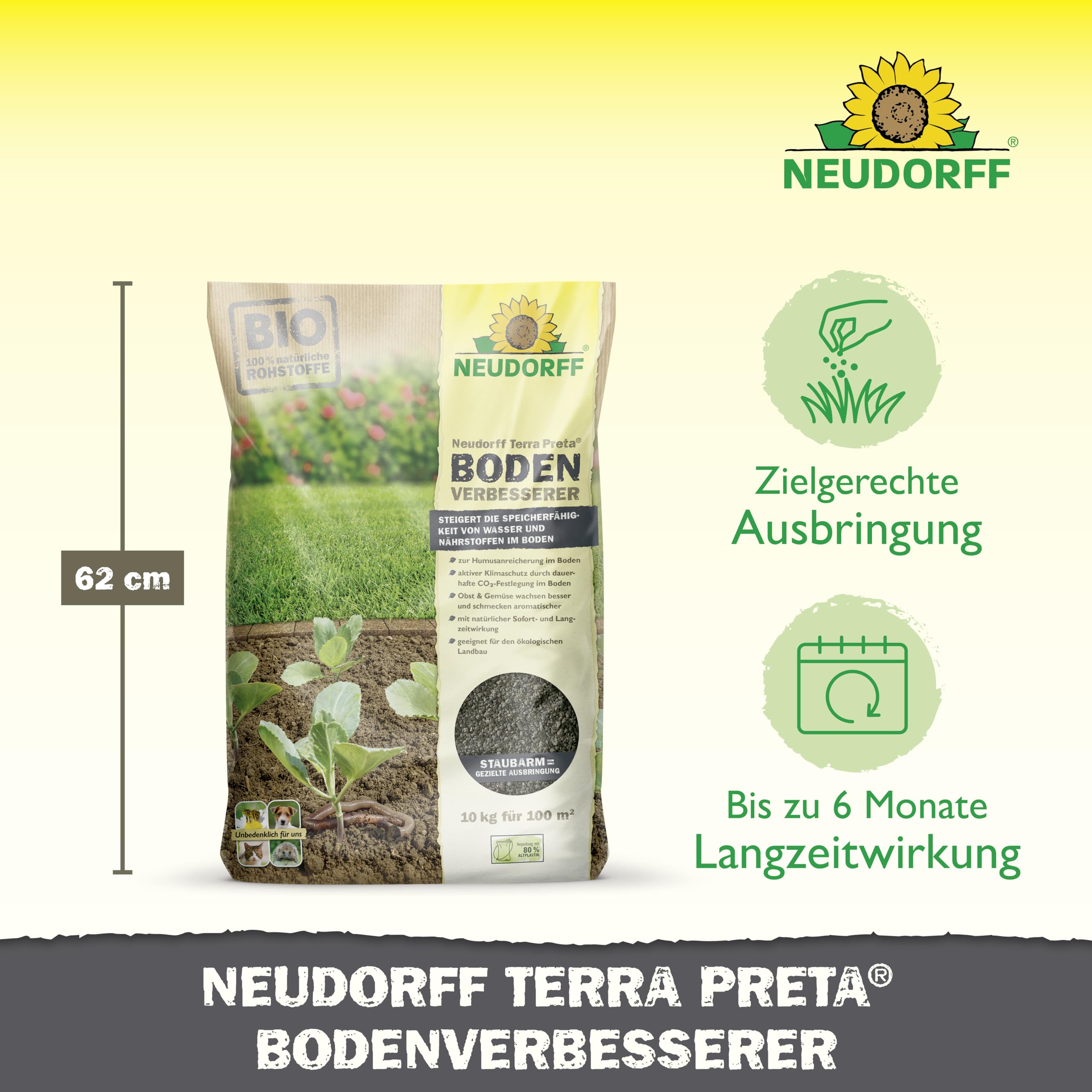 Neuendorf Neudorff Terra Preta - Fertilizzante Biologico con Carbone vegetale Biologico per Il miglioramento sostenibile del Suolo di Tutti i Terreni e Le Colture, 10 kg per 100 m², Marrone
