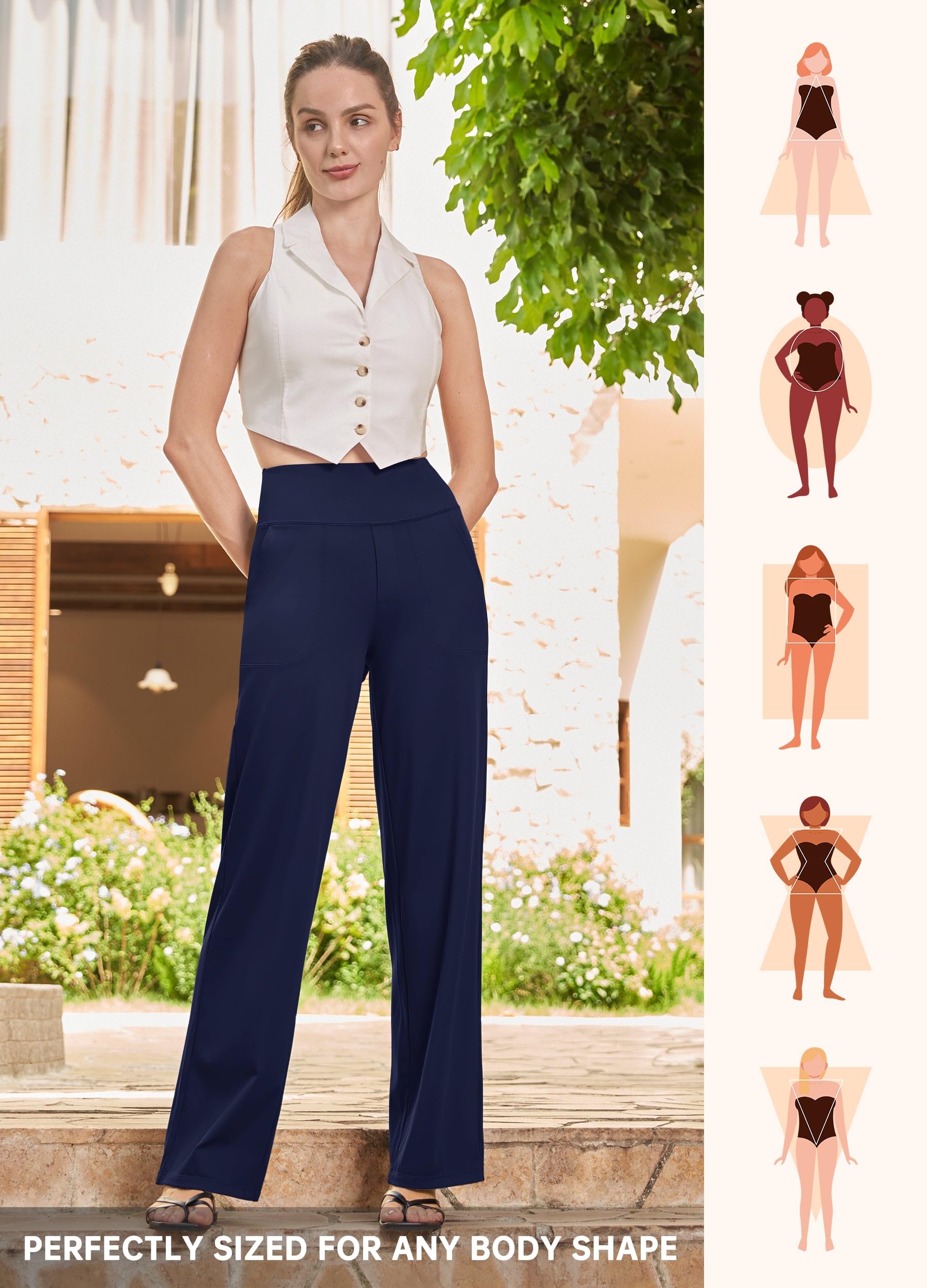 WILLIT Pantaloni da yoga da donna, a gamba larga, elasticizzati, a vita alta, controllo della pancia, per il tempo libero, lavoro, casual, con tasche