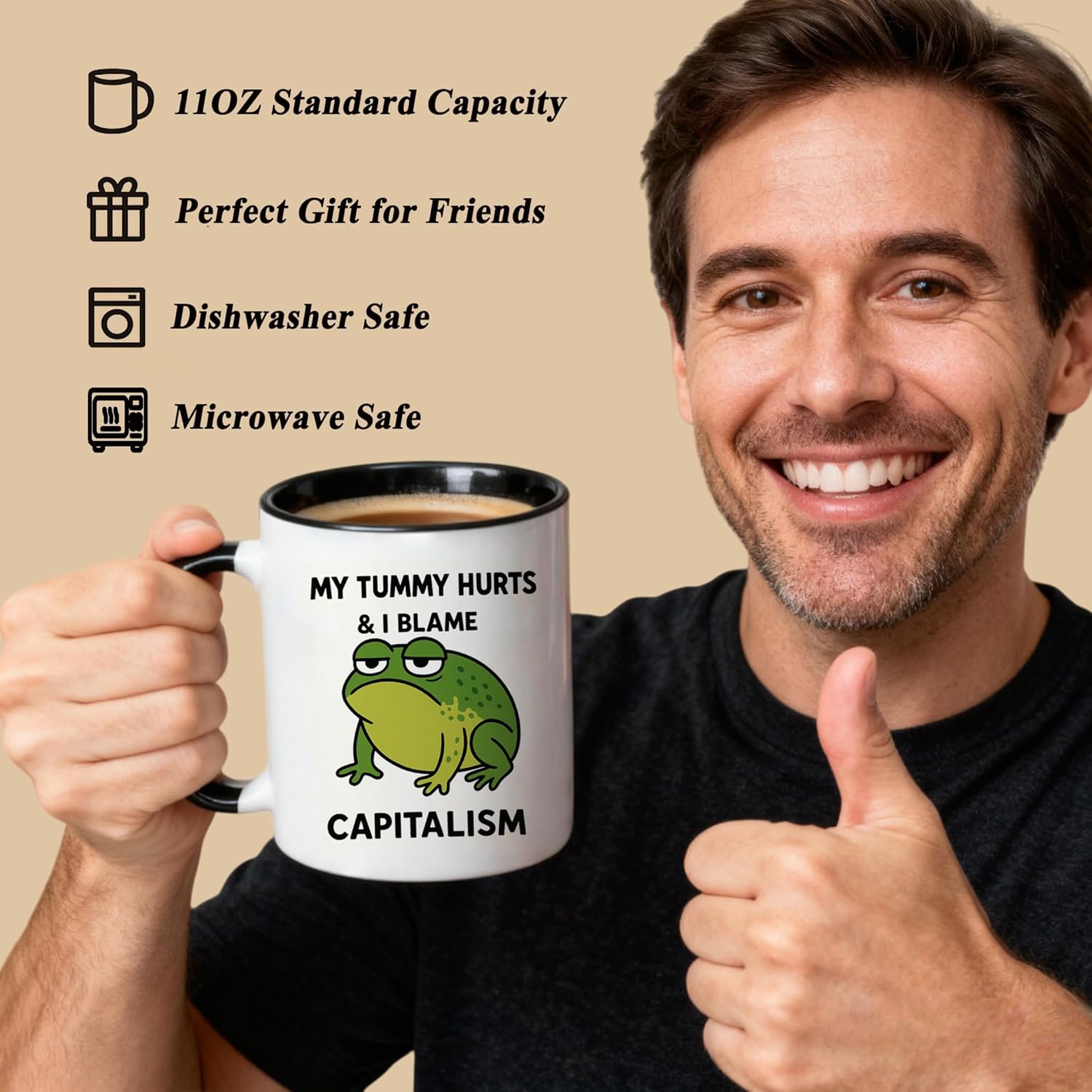 Funny Coffee Mug – “My Tummy Hurts & I Blame Capitalism” Ceramic Cup, Cute Animal Meme Mug, Political Gag Gift for Men Women, Tea Cup for Home Office - Image 5