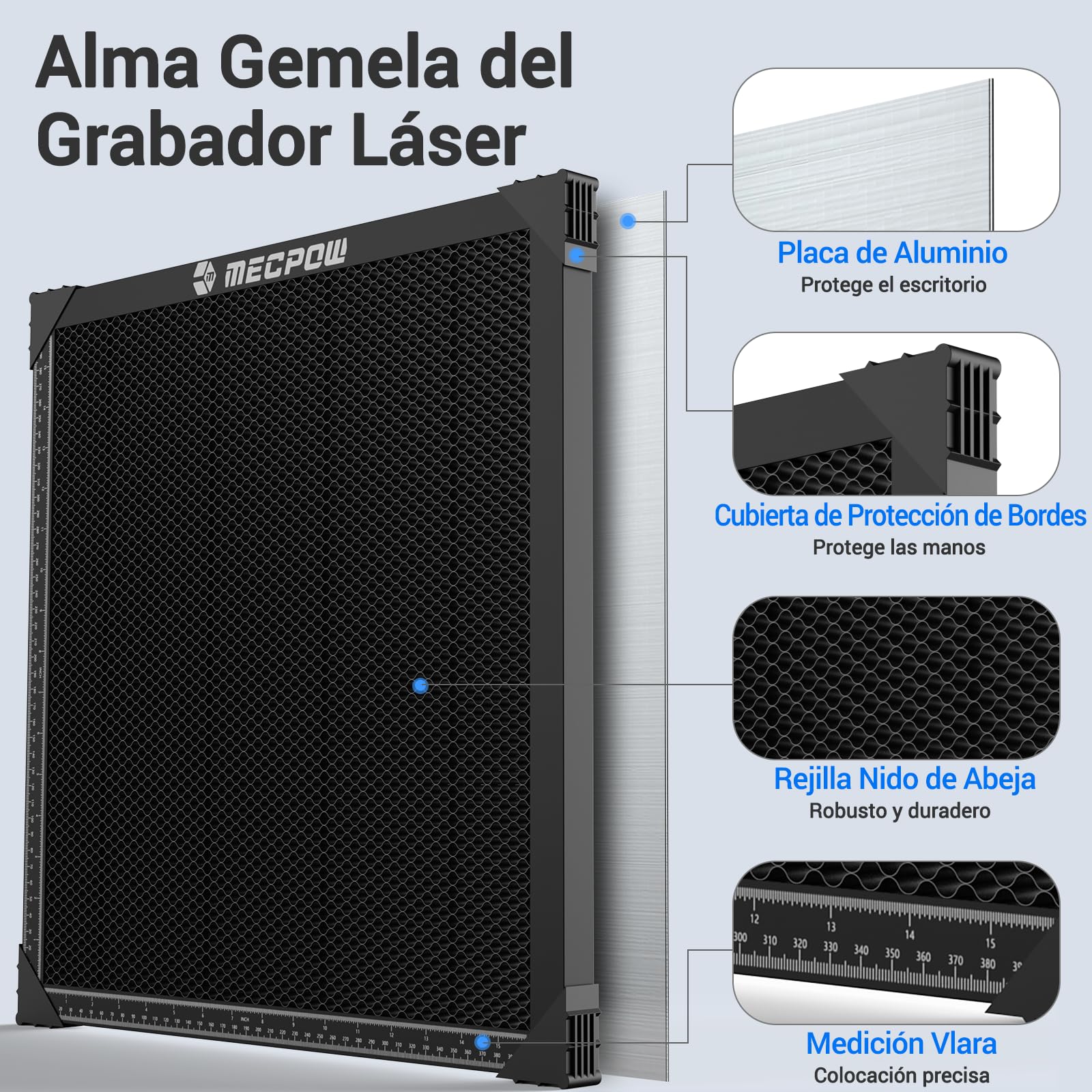 Mesa de Trabajo Láser Panal, 440 x 440 x 22mm Honeycomb Laser Bed para Grabador Láser, Garantizando Disipación Rápida del Calor y Protección de la Mesa