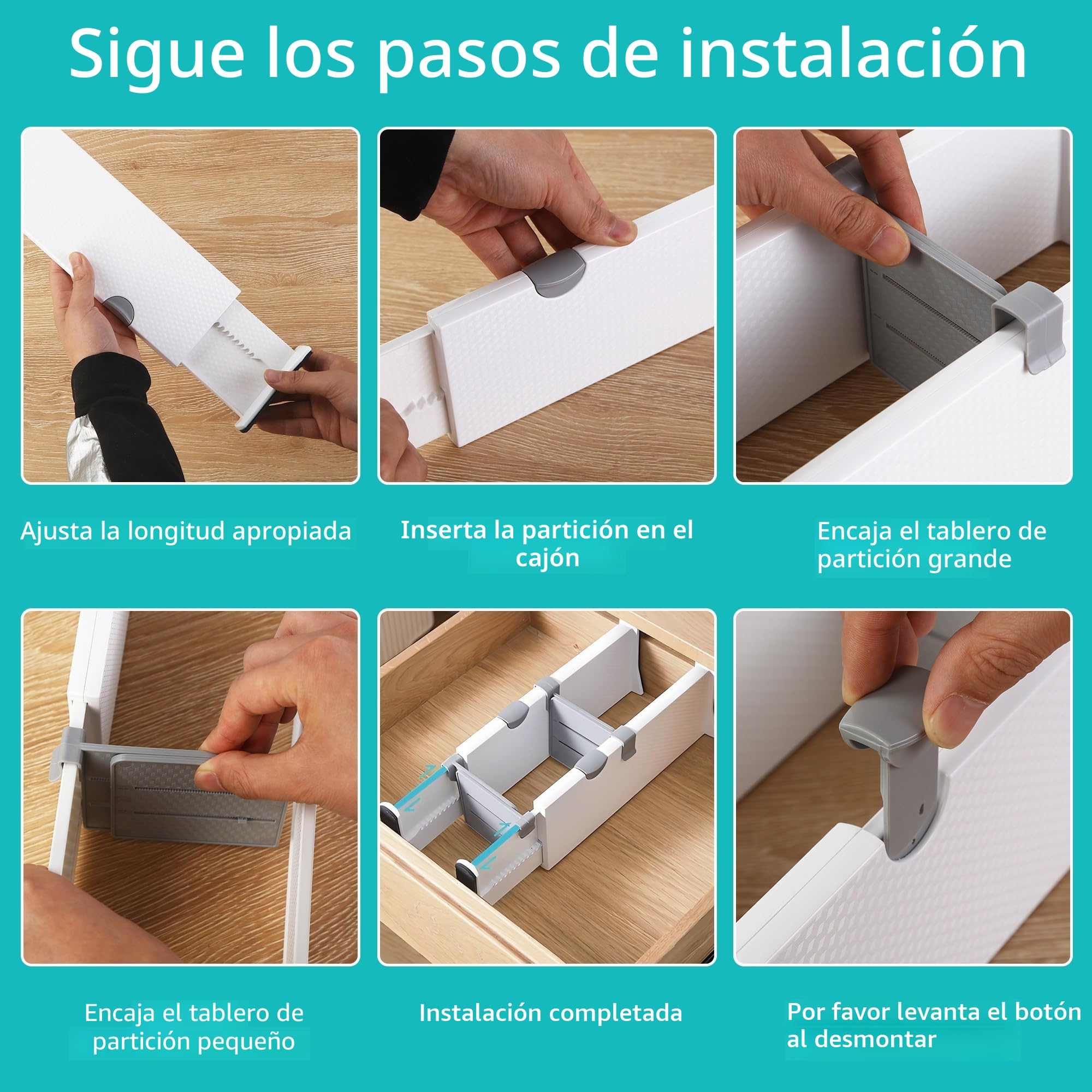 Separadores de Cajones de Plástico Ajustables 37.5-54 cm Paquete de 4 Blanco