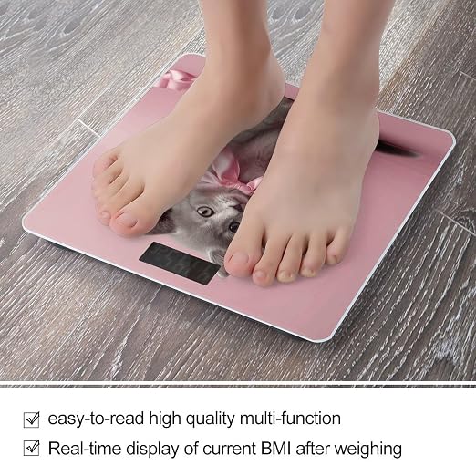 Báscula digital de baño con diseño de gato y pantalla LCD miniatura 5