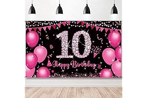 10th Birthday Decorations for Girls - Hot Pink, 'Happy 10th Birthday' Fabric...