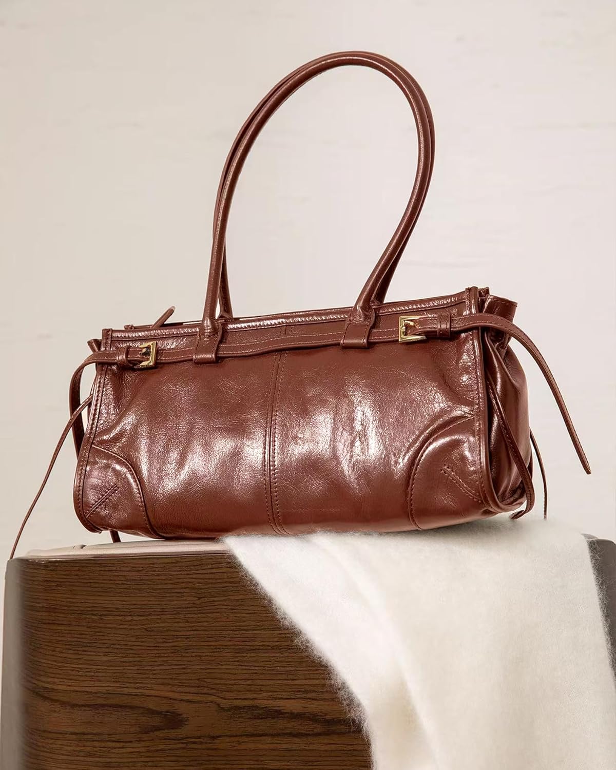 NEWBELLA Women's PU Leather Clutch Purse - Convertible Top Handle Shoulder Bag for Work Evening - Image 3