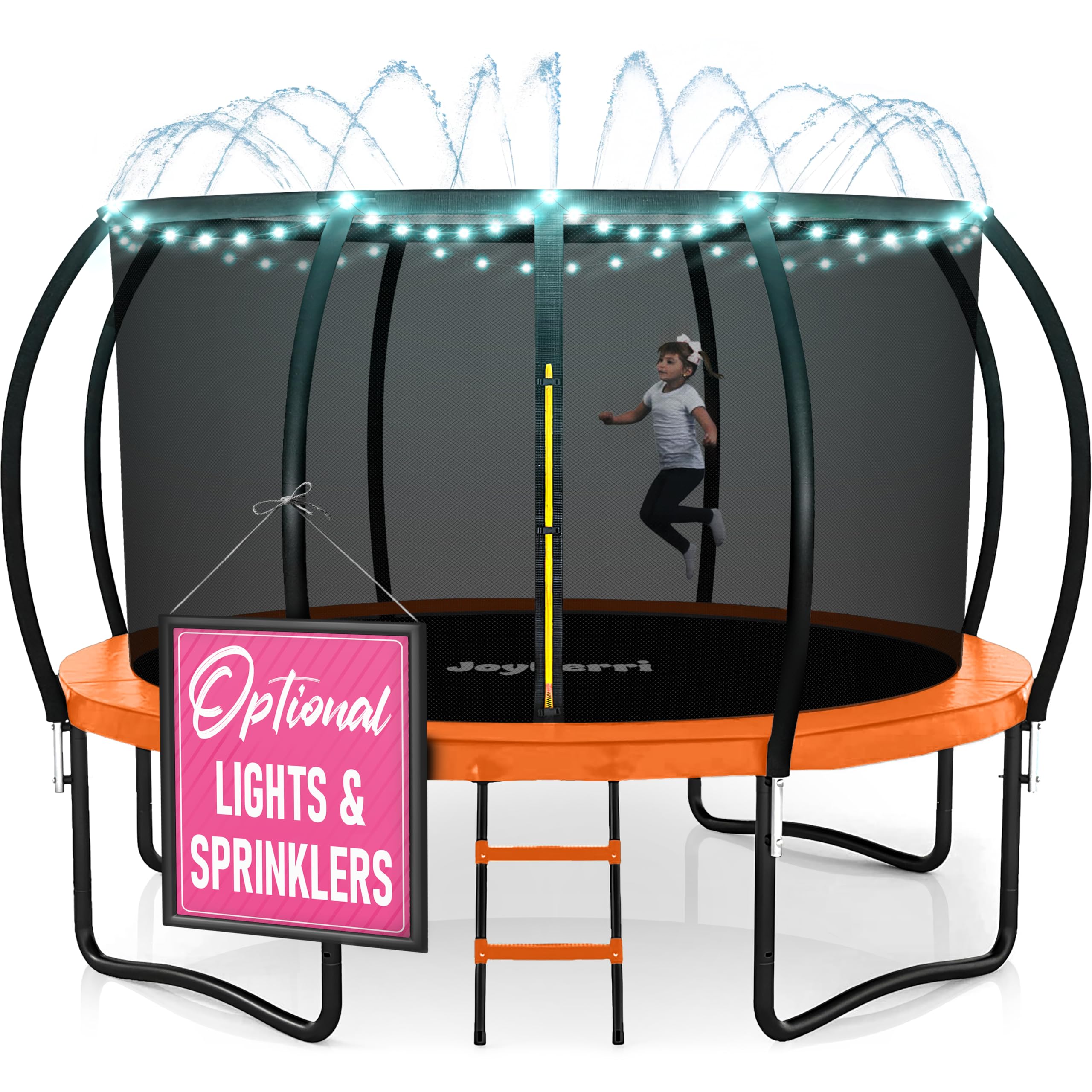 JoyBerri Outdoor Trampoline – with LED Lights, Net, Ladder, ASTM Certified