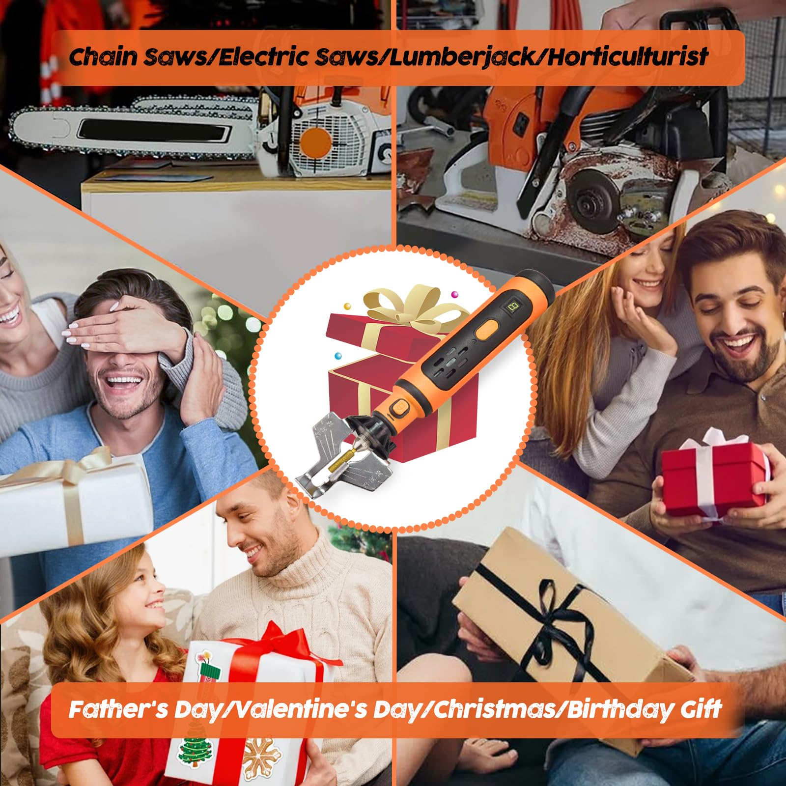 STKR Sharpene - Kit per affilare motosega elettrica con 7 punte diamantate rivestite in titanio, chiave inglese ed eBook, borsa per la conservazione e guanti di sicurezza, ottima idea regalo