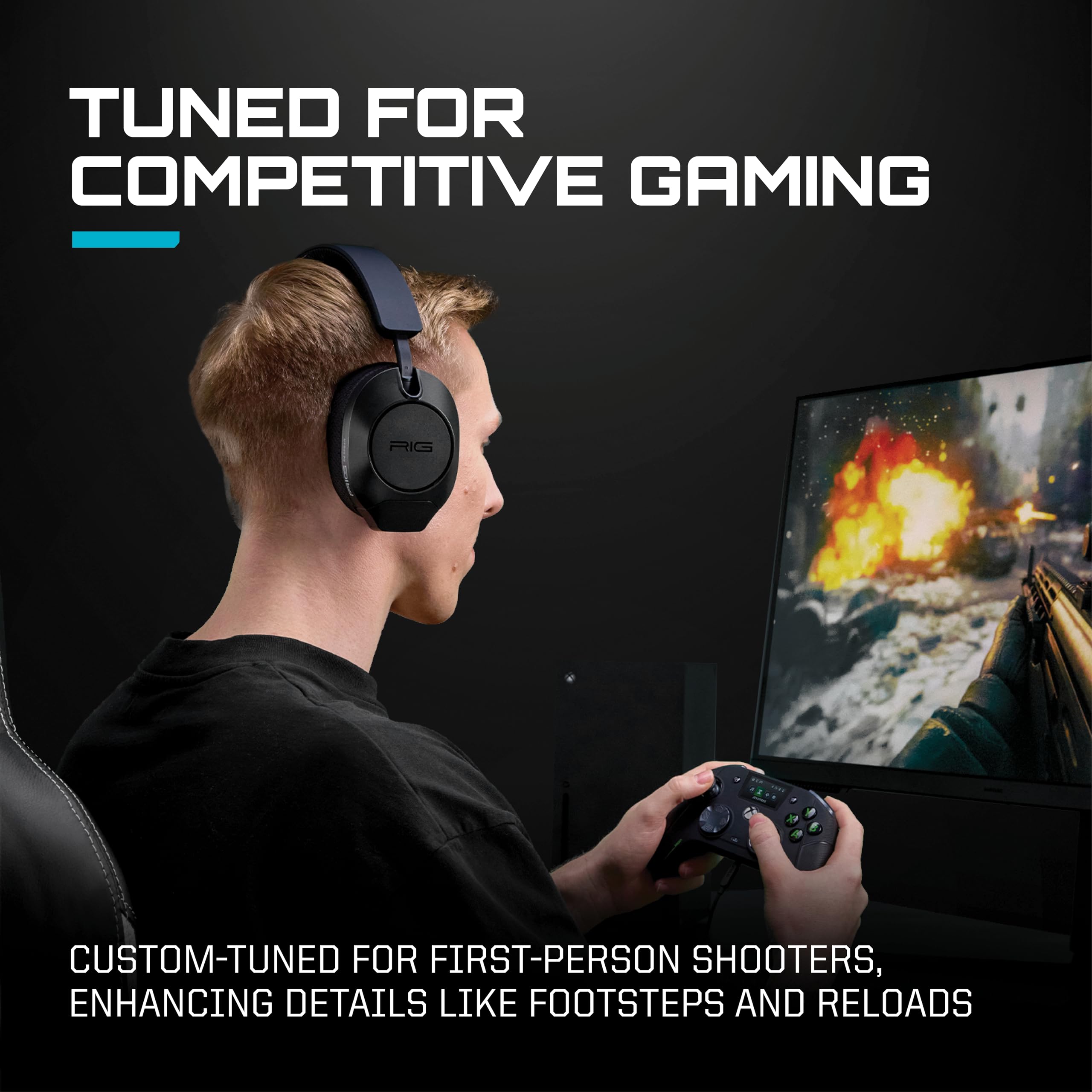 RIG R5 Spear PRO HC - Cuffie da gioco multipiattaforma cablate per PS5, PS4, Xbox Series X|S, Nintendo Switch/Switch 2, PC, driver in grafene da 40 mm, audio Dolby Atmos 3D, microfono flip-to-mute