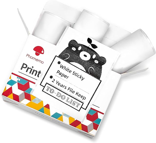 Phomemo T02/M02X Sticker Paper - 3 Rolls of Self-Adhesive Thermal Printer Paper, 53mm x 3.5m, 2 Years Preservation, Black on White for Phomemo T02/M02X Pocket Printer