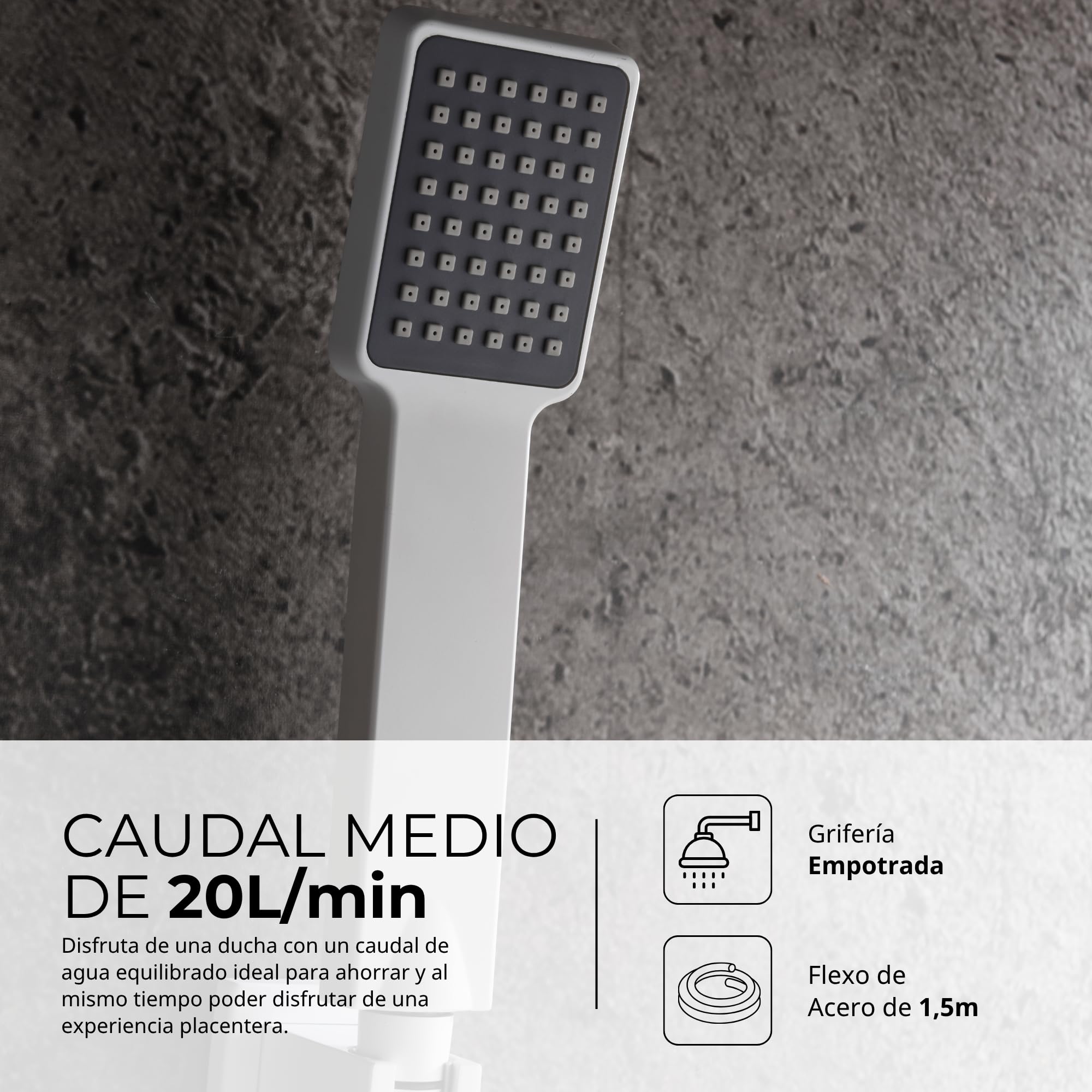 IMEX - Douche Encastrée Monocommande Blanche | Kit de Robinetterie Encastrée avec Pommeau et Pommeau Anticalcaire Effet Pluie | Colonne de Douche Encastrée en Laiton et Acier | Série Fidji
