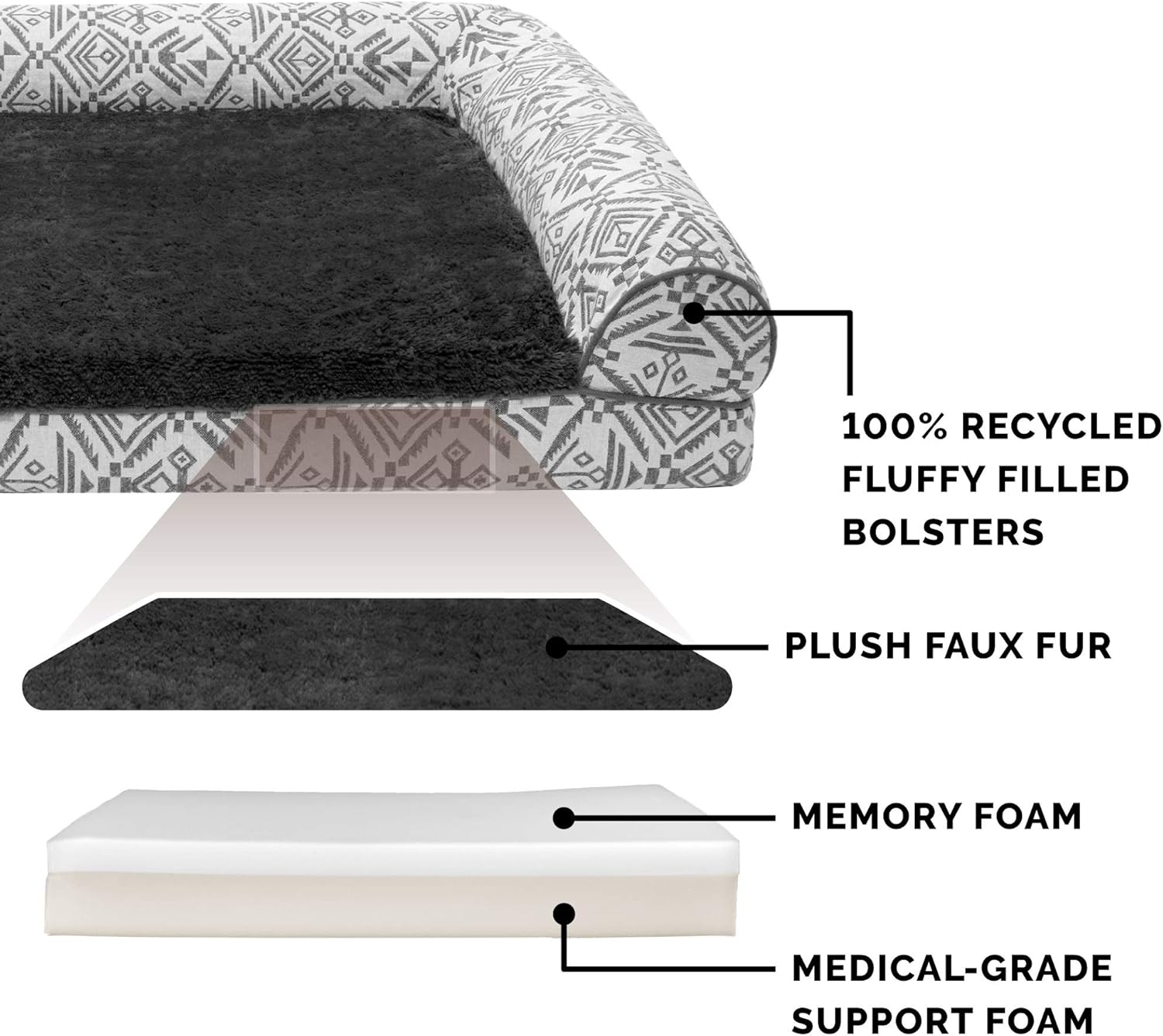 Furhaven Memory Foam Dog Bed for Medium/Small Dogs w/ Removable Bolsters & Washable Cover, For Dogs Up to 35 lbs - Plush & Southwest Kilim Woven Decor Sofa - Boulder Gray, Medium