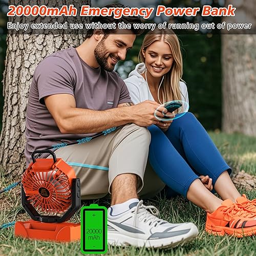 Miniatura 2 de Ventilador portátil de campamento recargable de 20000 mAh, máximo de 68 horas de funcionamiento, ventiladores de tienda de campaña con linterna LED,