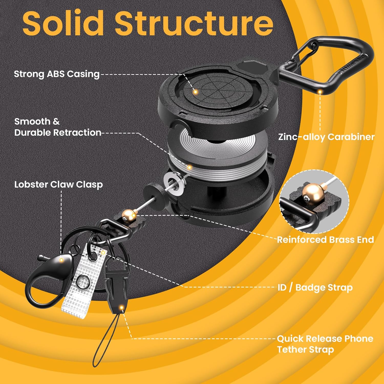 DELSWIN Heavy Duty Retractable Keychain, Badge Holder Retractable Clip with 28.5”Steel Extension Cord, Badge Reel with Detachable Key Ring Lobster Claw Clasp Anti-lost Tether, Bearing 10.0 oz (2 Pack) - Image 6