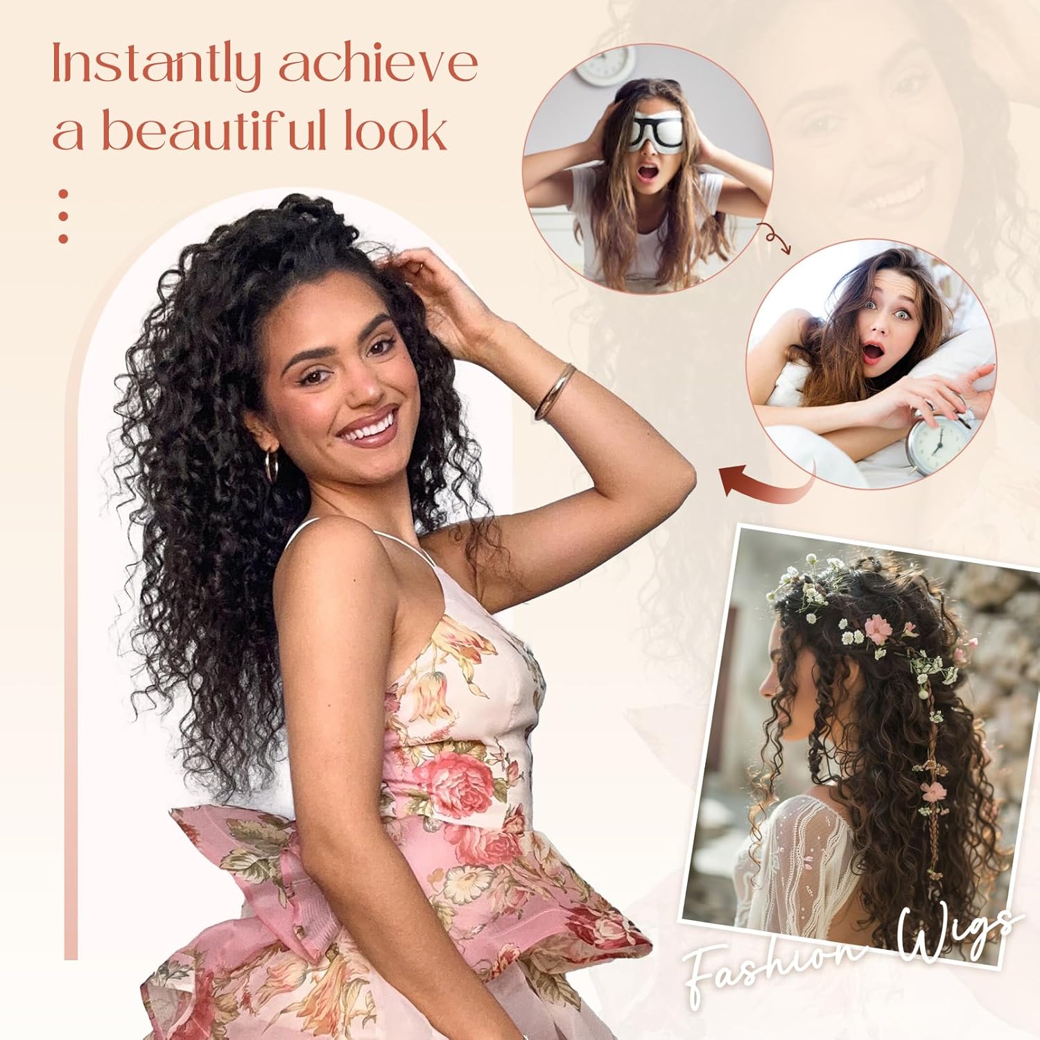 FLUFYMOOZ Clip in Hair Extensions, 18'' 4PC 100％ Pure Protein Silk Curly Hair extension for Women Lace Weft Hairpiece Natural Soft and comfortable for Daily Use-Dark Chocolate Brown - Image 5