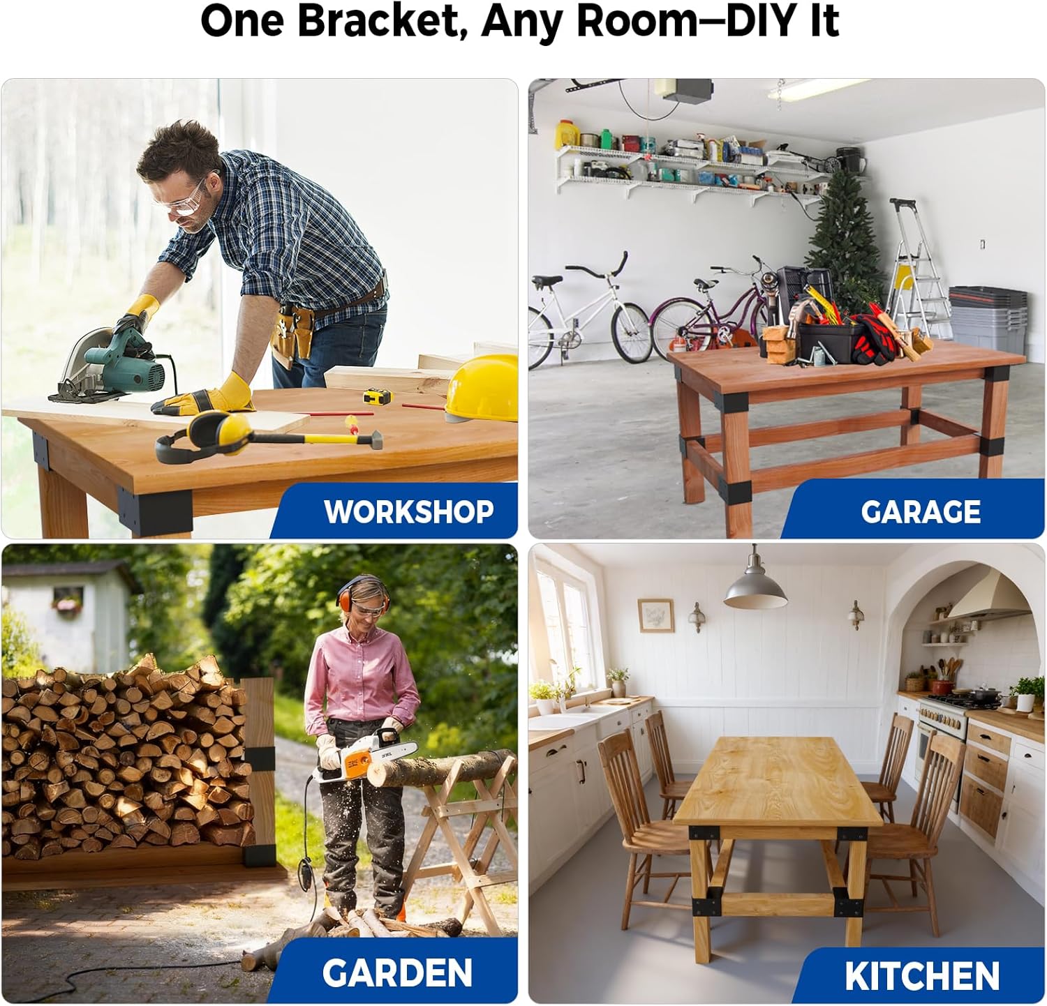 Heavy Duty Workbench Bracket Kit - 3-Way Corner Brackets, 8-Pack Right Angle DIY Workbench Kit for 2x4 Lumber (Actual 1.5"x3.5"), Indoor/Outdoor Shelving, Garage Shelves, Work Table, Planer Stands