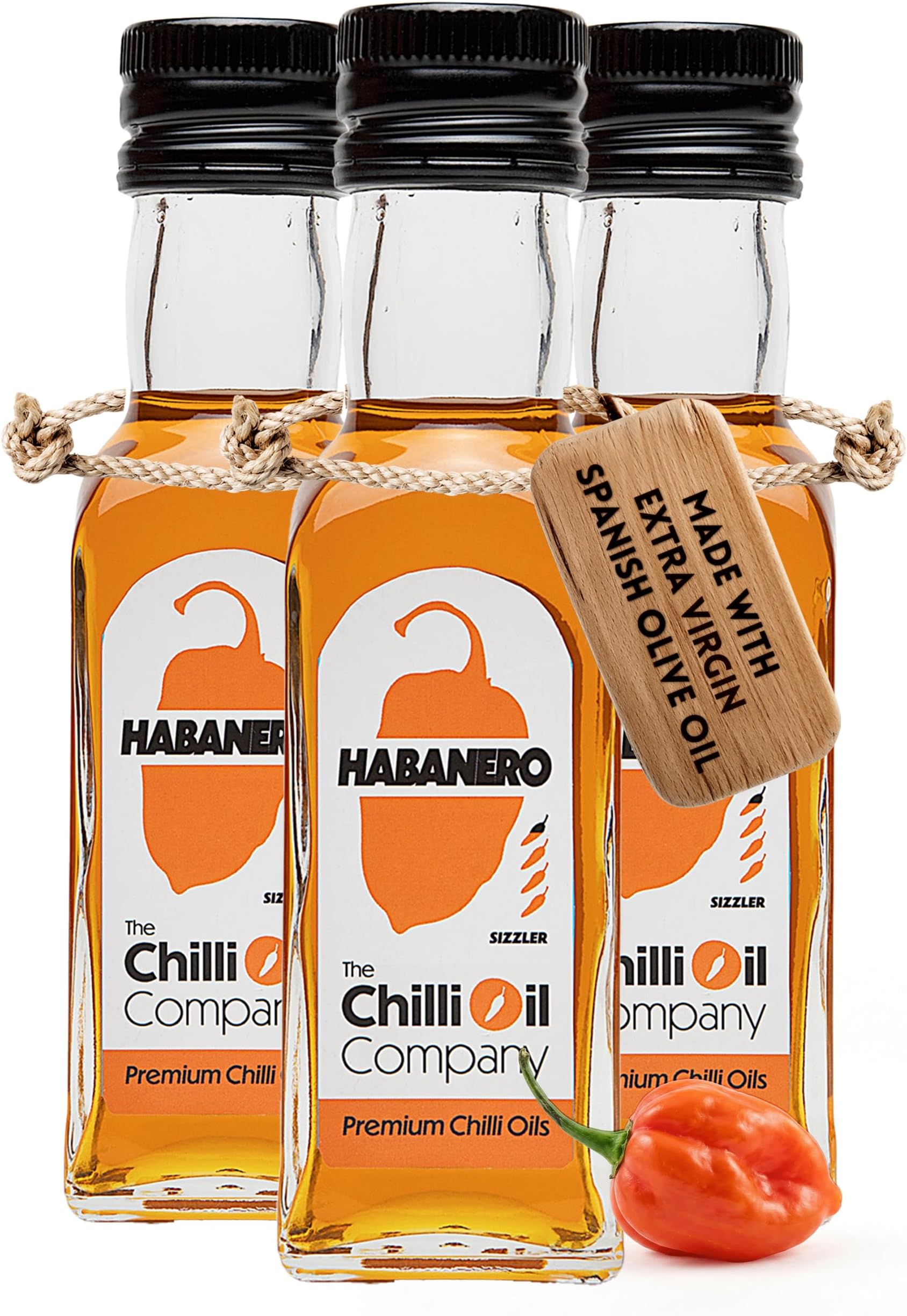 Habanero Chilli Oil, 125 mL - Hot Sauce with Spanish Extra Virgin Olive Oil & Habanero Chillies - No Additives - Spicy Sauce for Casseroles, Con Carnes & More by The Chilli Oil Company, (Pack of 3)