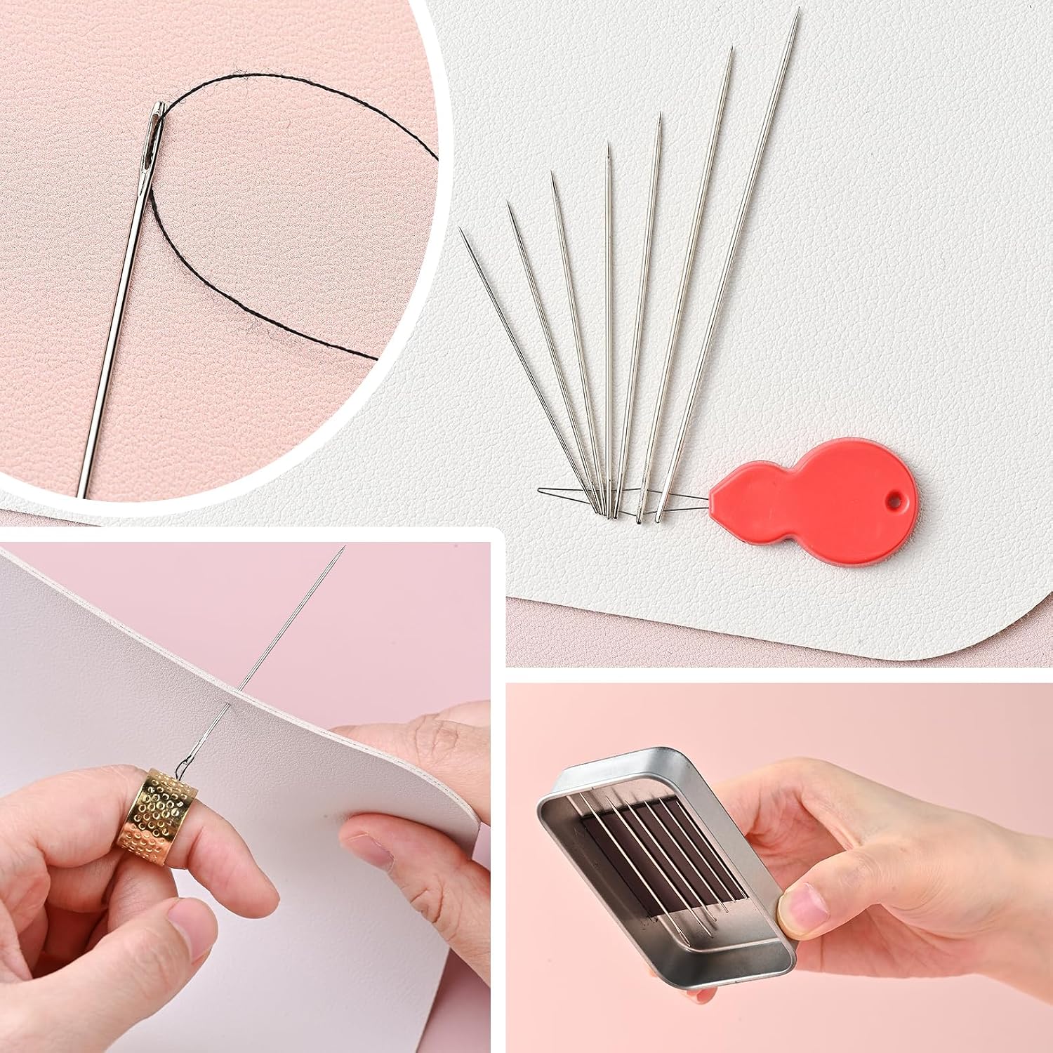 L'EclatDina 40PCS Sewing Needles Set, Large Eye for Hand Sewing, 7 Sizes Stainless Steel, with Threader & Magnetic Pin Cushion, for Embroidery & Crafts