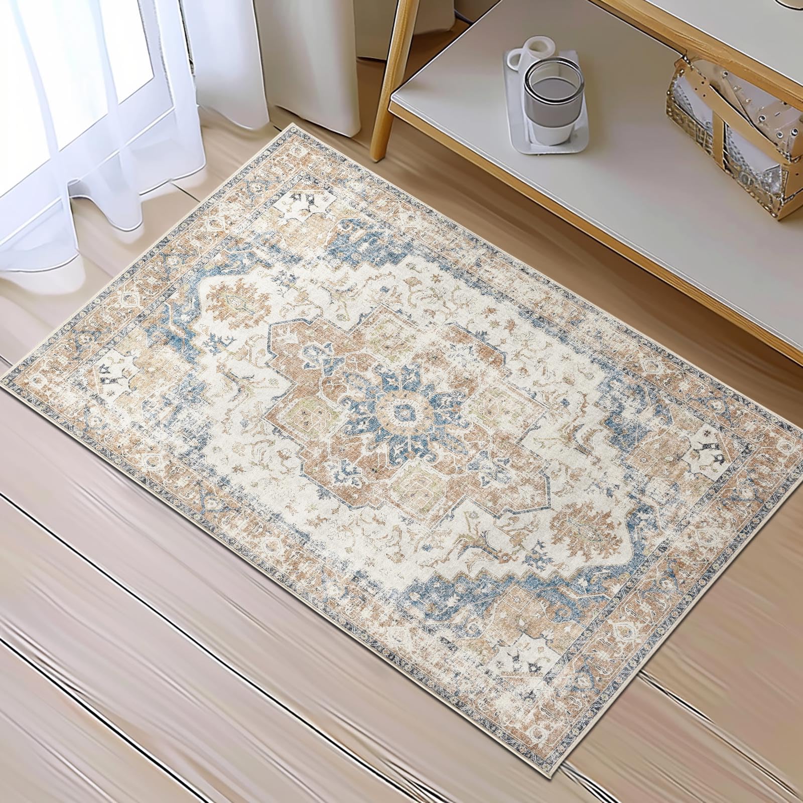 TOPICK Paillasson Lavable Pour L'intérieur - Poils Courts - Rétro Vintage - 60 X 90 Cm - Antibactérien - Pliable - Antidérapant - Romantique - Pour Porte D 'entrée, Cuisine, Patio, Couloir, Chambre à