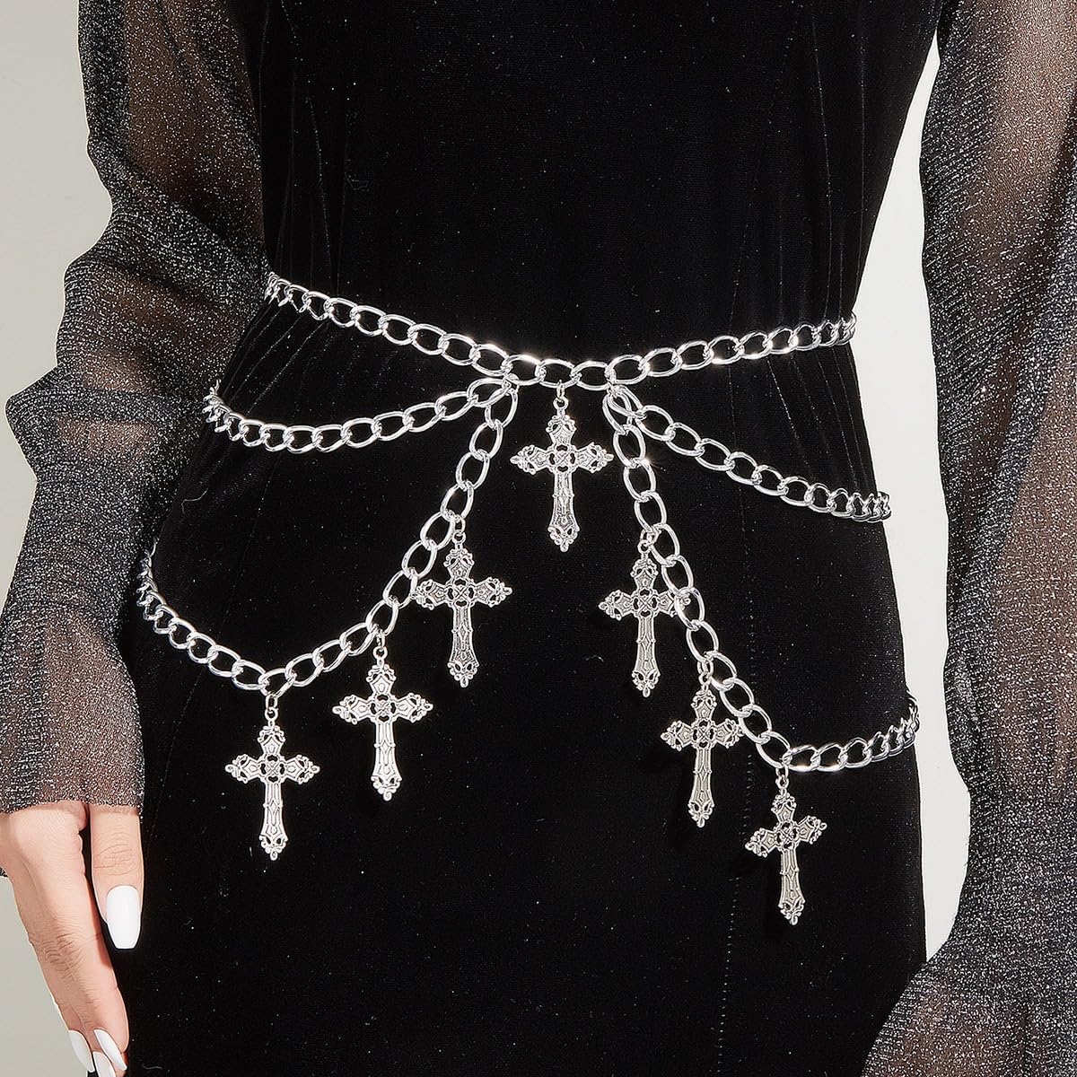 Ayliss Gothic Cross Waist Chain Belt Goth Punk Belt Pearl Beaded Belly Emo Y2k Grunge Accessories for Halloween Cosutme - Image 4