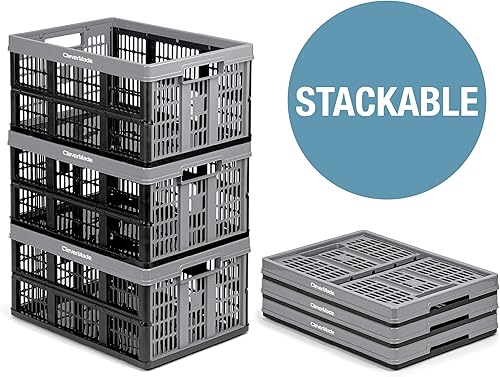 Miniatura 8 de CleverMade Cajas plegables  Paquete de 3 cajas de piedra de 45 litros  11 galones con capacidad para 66 libras  Contenedores apilables de gran