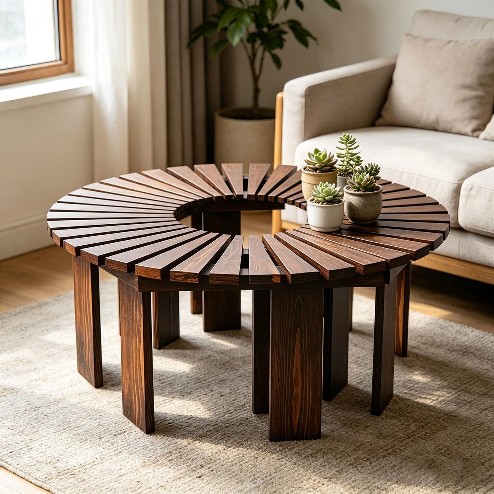 Banco curvo de madera para exteriores y jardín semicircular
