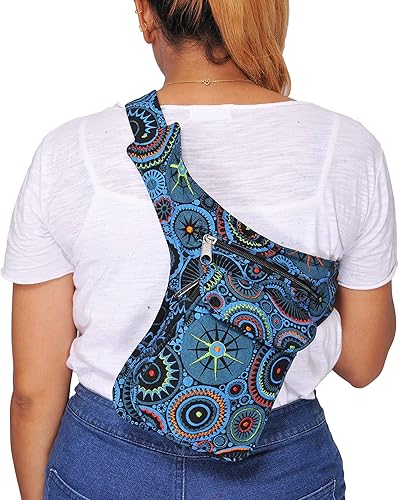 Miniatura 8 de The Collection Royal Riñonera Bolsos Cruzados para Mujeres Bolsa de Cinturón de Lona de Algodón Boho Hippie Festival Colorida para Mujeres, Talla