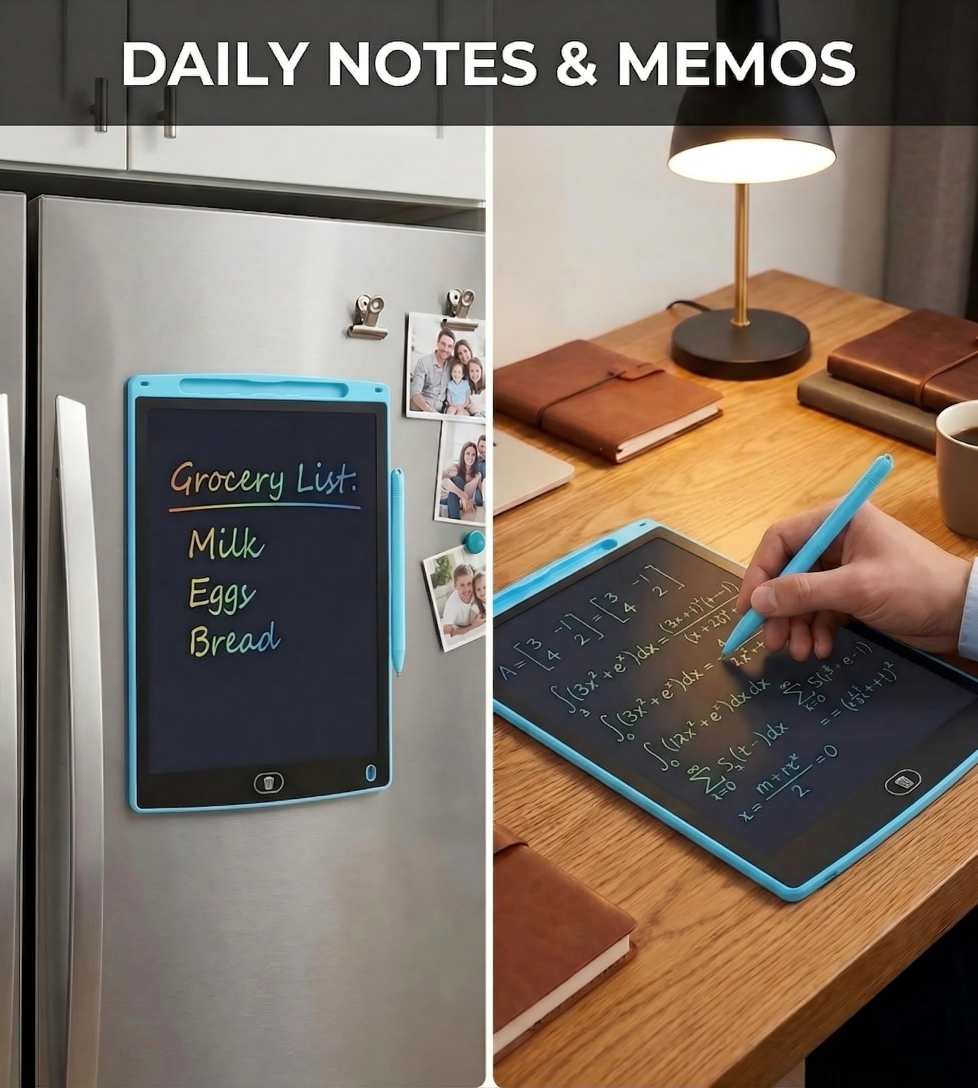 Tavoletta da scrittura LCD da 25,4 cm, blocco da disegno riutilizzabile con cancellazione a un pulsante, lavagna elettronica leggera per bambini, studenti, ufficio e uso domestico (blu)