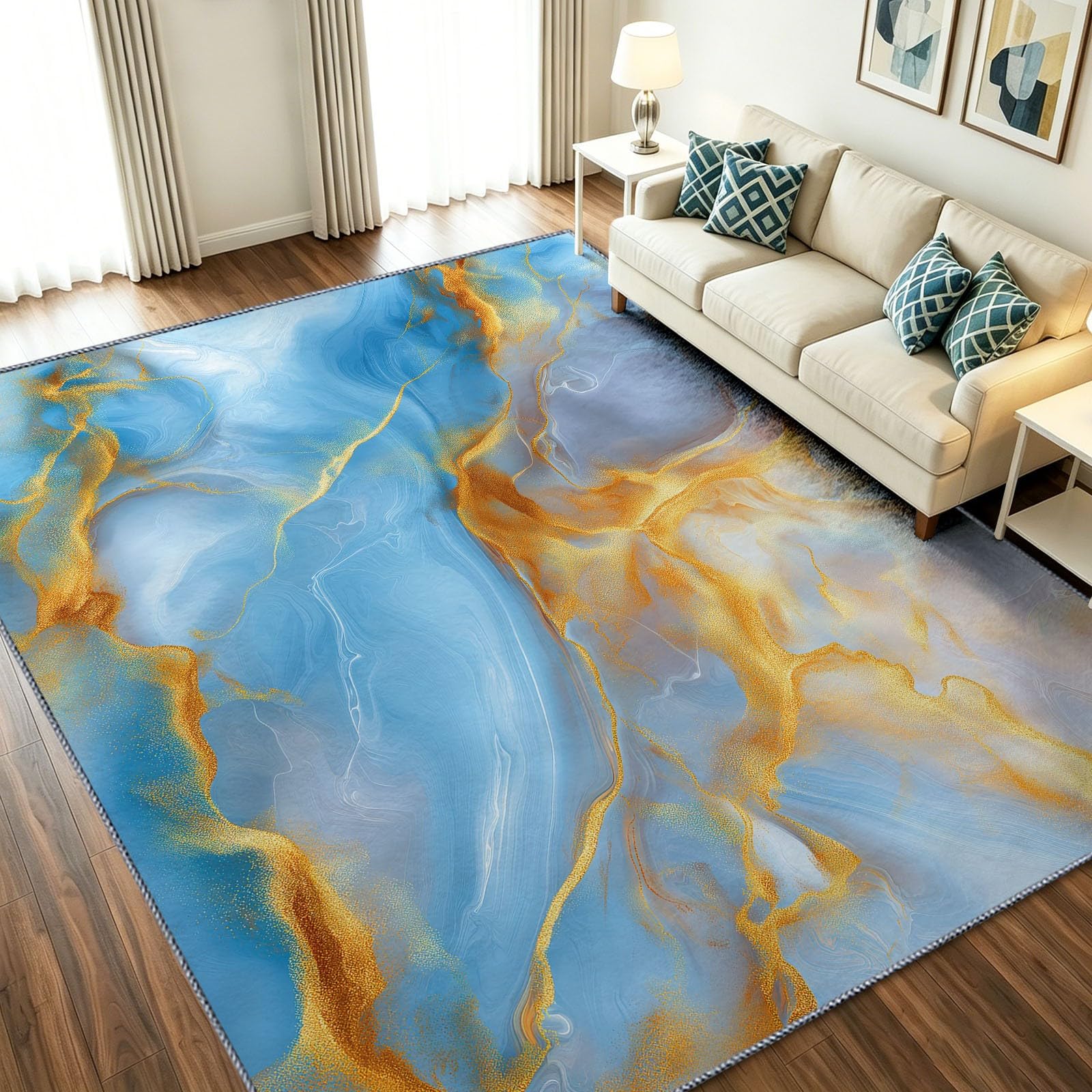 Tappeto moderno di lusso per soggiorno, 80 x 150 cm, motivo marmo, lamina dorata, lavabile in lavatrice, in flanella resistente, morbido, antiscivolo, per camera da letto, sala da pranzo, casa e