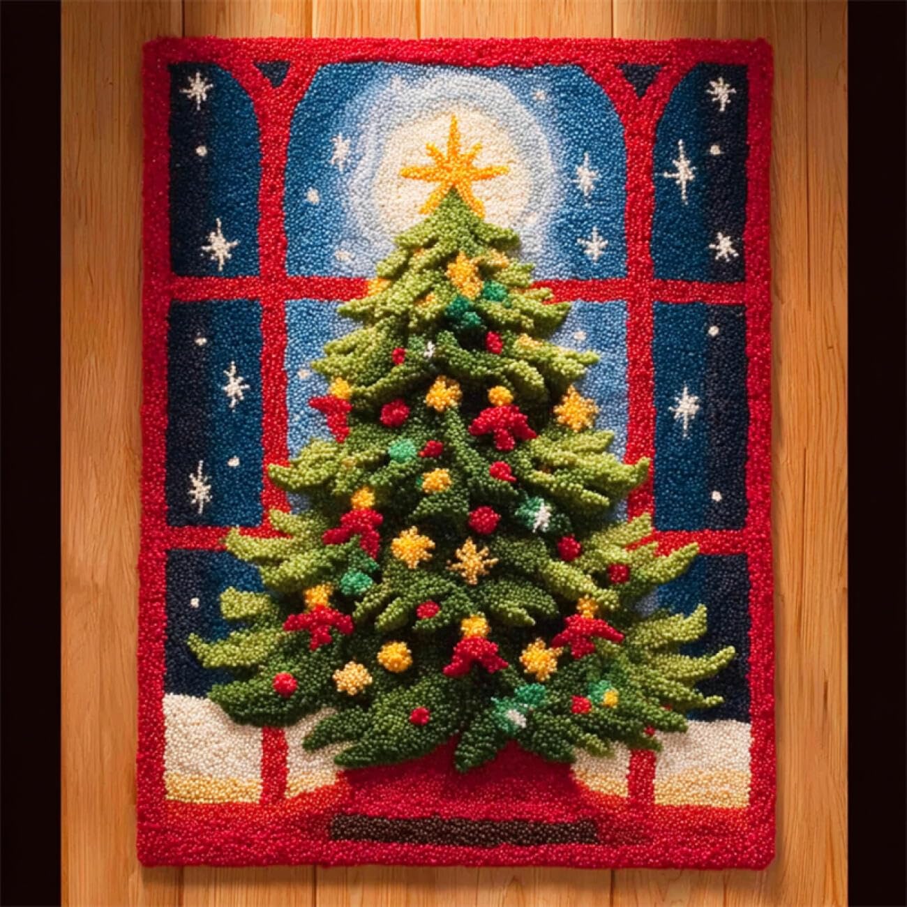 AxiangziK DIY Latch Hook Rugs Kits Colorful Christmas Tree DIY Rug Making Kits for Aldult Tapestry Set Embroidery Carpet Doormat Gift 39x55in
