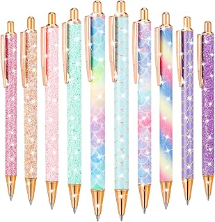 umorismo 10 PCS Bling Metal Pens, Retractable Ballpoint Pens Black Ink Smooth Writing Pen Click Ball Pens, Metal Glitter Ballpoint Pens for School Office Journal Sketching