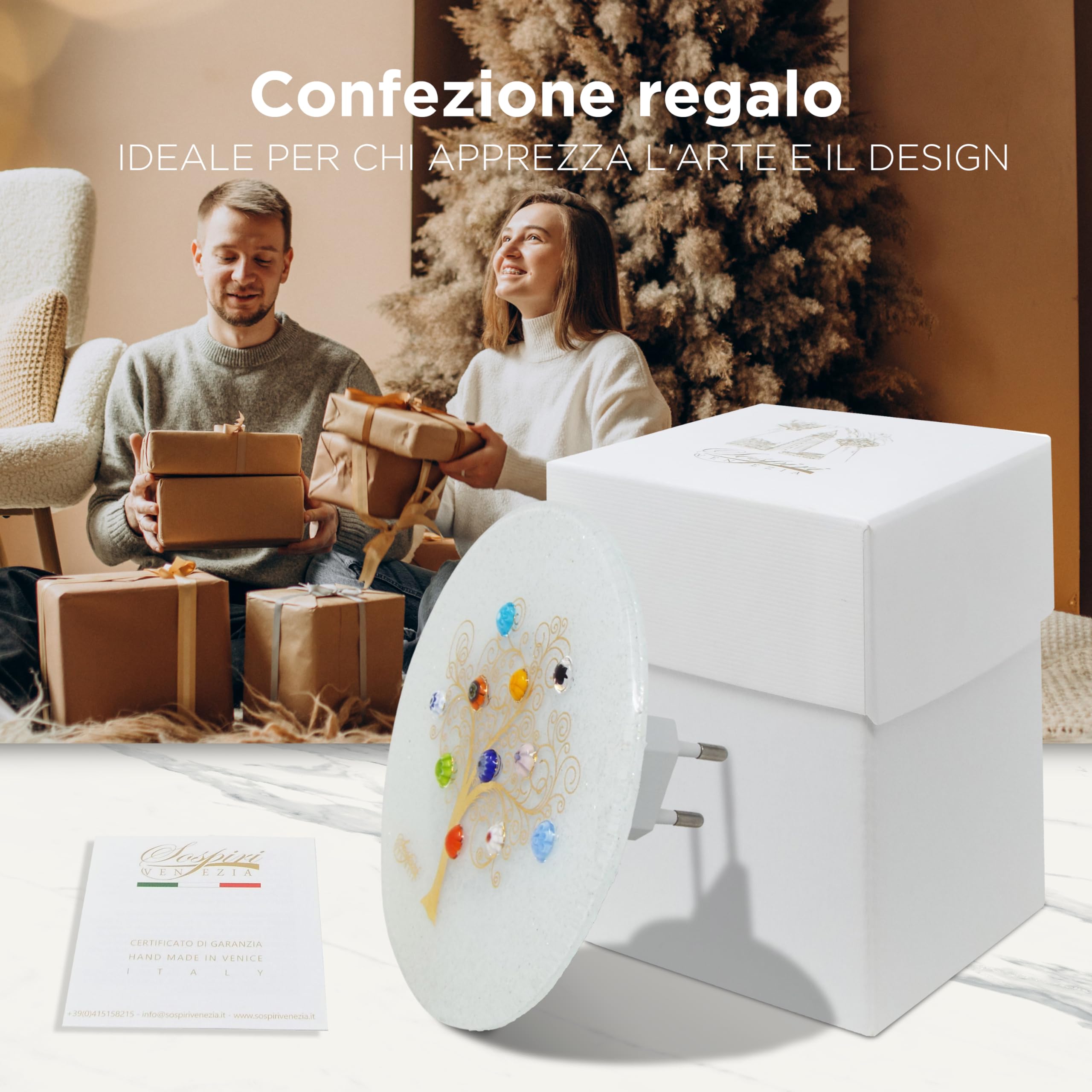 SOSPIRI VENEZIA Luz nocturna para niños, toma de pared LED, de cristal de Murano, con sensor inteligente, decoración del hogar, dormitorio, iluminación de pared, idea de regalo (árbol de la vida,