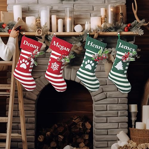 Miniatura 6 de Calcetines de Navidad de punto personalizados con nombre, bordados, árboles de Navidad, copos de nieve, pata de aguja, calcetines familiares