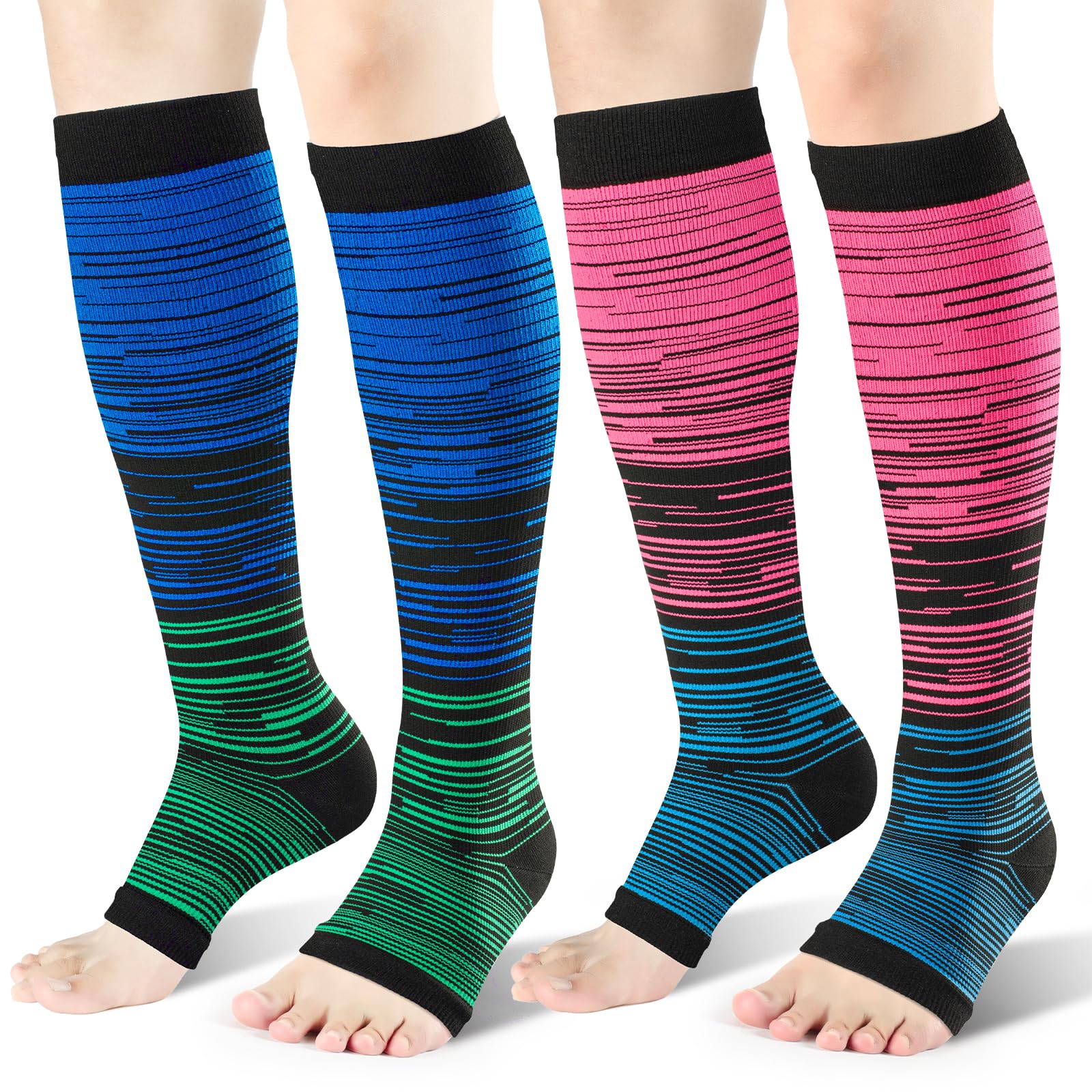 cerpite Calze a compressione con punta aperta, per uomo e donna, 15-20 mmHg, 2 paia