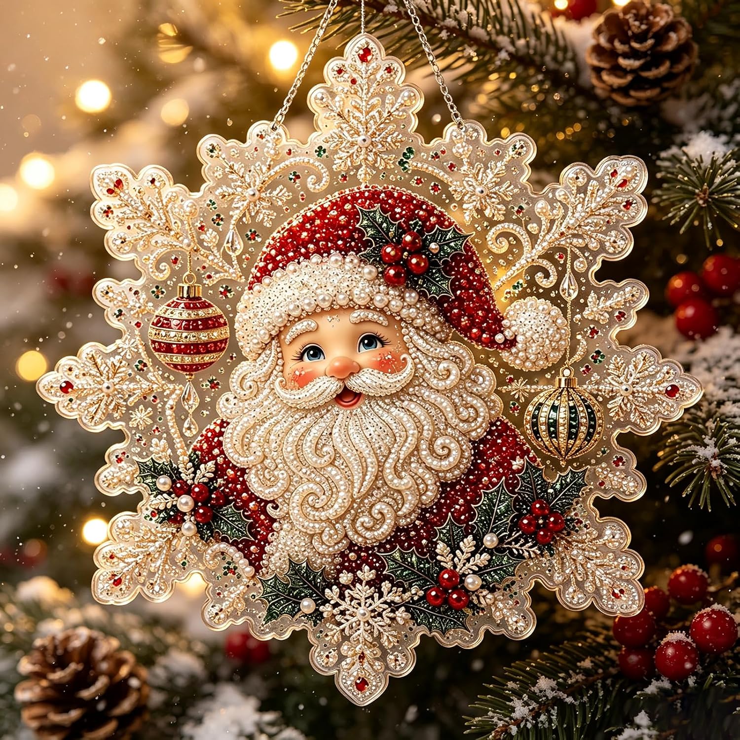 Christmas Pearl Diamond Art Painting Kit, DIY 3D Suncatcher Ornaments