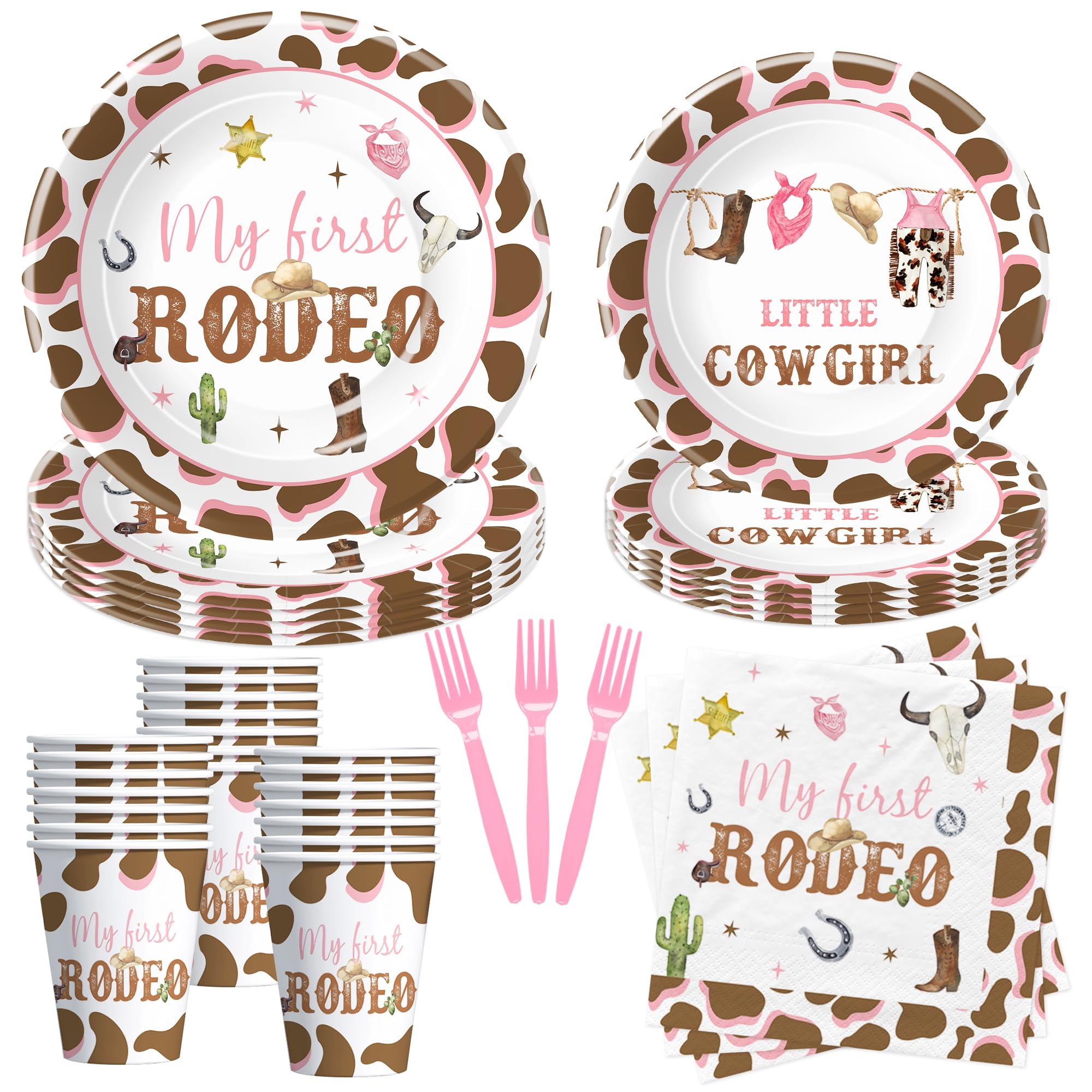 Suhelkit Western Cowgirl 1st Birthday Decorations Tableware, Wild West My First Rodeo Birthday Party Supplies Girl, Paper Plate, Cup, Napkin,