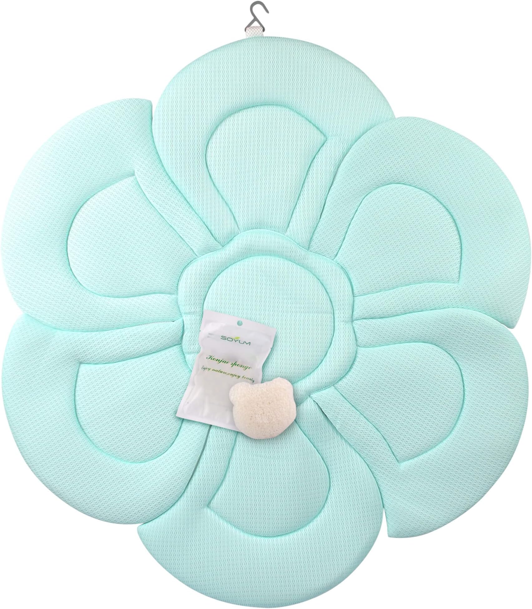 Organic Baby Bath Pillow - Konjac Sponge Included, Blooming Flower for Infant Bathing in Sink, Bathtub or Plastic Bather to Cushion Their Newborn Skin.