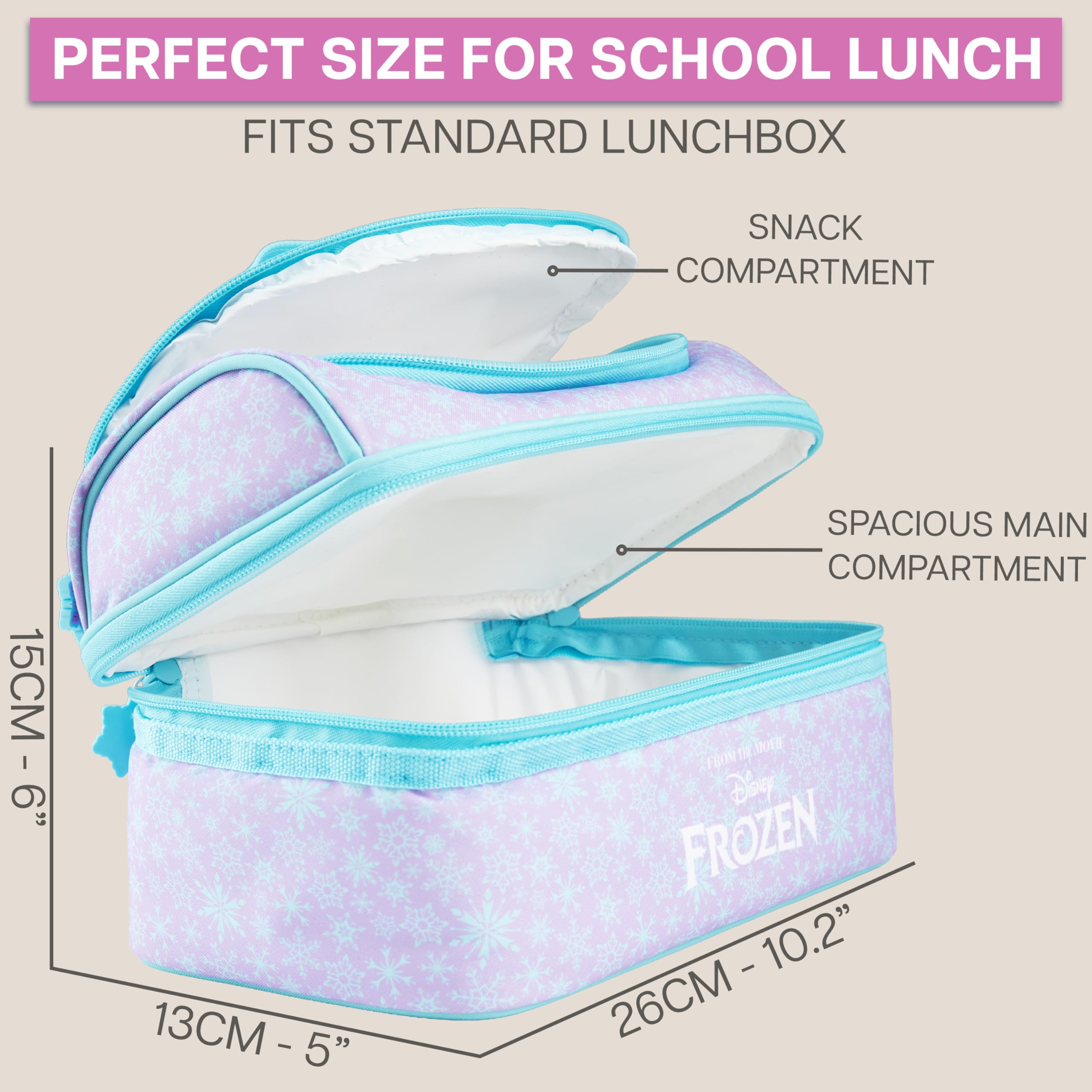 Get Trend Disney Frozen Borsa Termica Bambini 3L, Lunch Bag Merenda con 2 Scomparti, Porta Pranzo Bambina per Scuola Asilo e Tempo Libero, Idea Regalo Bambina (Viola Frozen)
