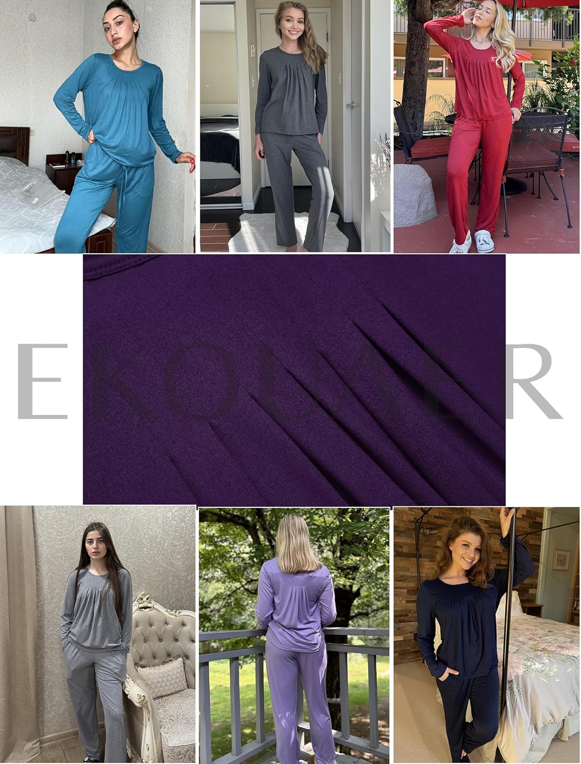 Ekouaer Pajamas for Women Set Soft 2 Piece Pjs Long Sleeve Sleep Set Loungewear With Pocket - Image 5