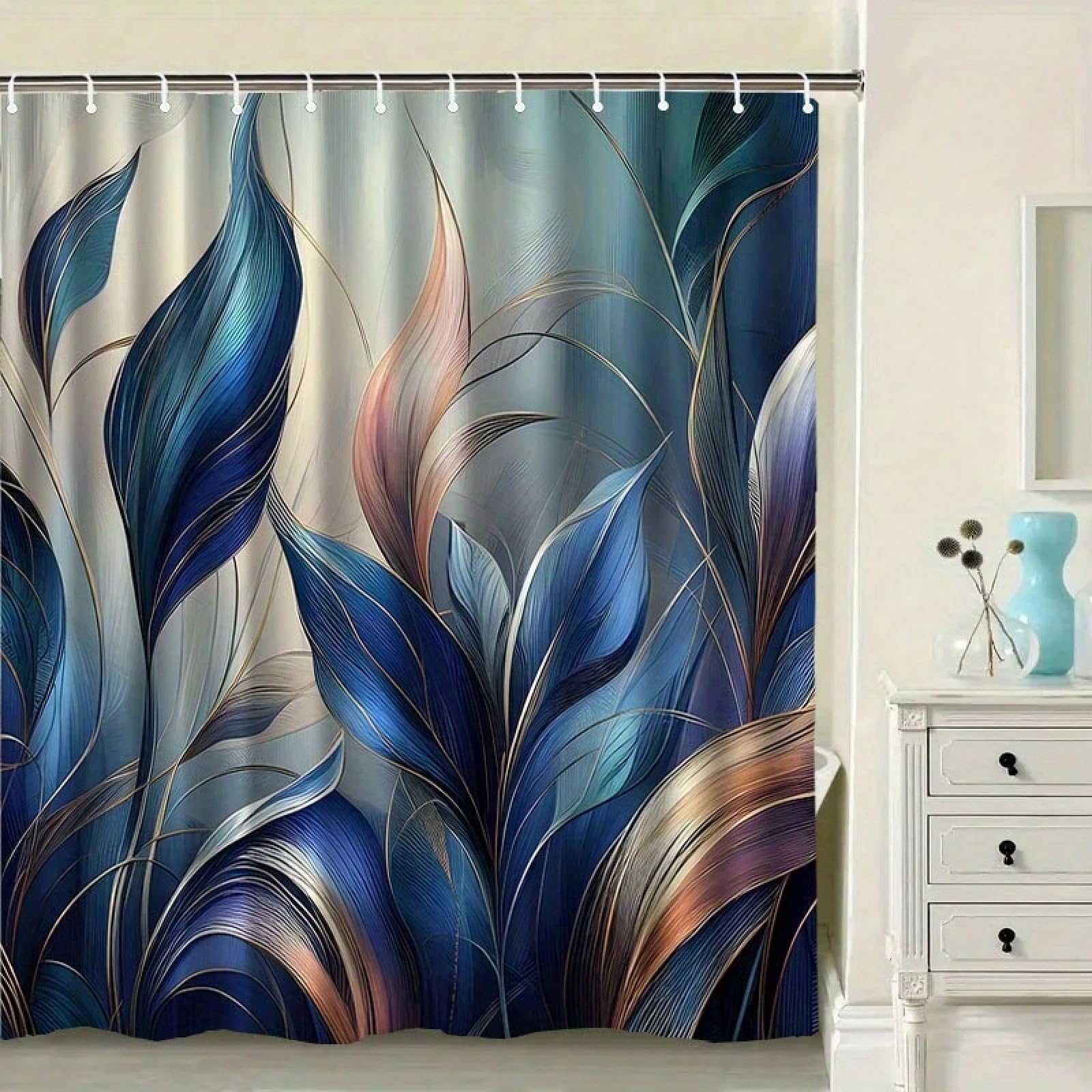 GLKSDLPO Modern Leaf Botanical Shower Curtain For Bath - Textured Fabric With Hooks Modern Minimalist Bathroom Decor Accessories(120x200cm/47x79in(WxH)