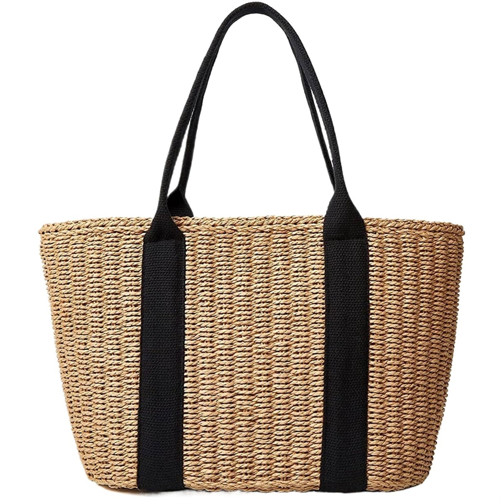 Stroh Frauen Einkaufstasche Rattan gewebt Handtaschen handgemachte Reise Shopper Schultertasche lässig Strandtasche für Strand, Ausflug(Beige)