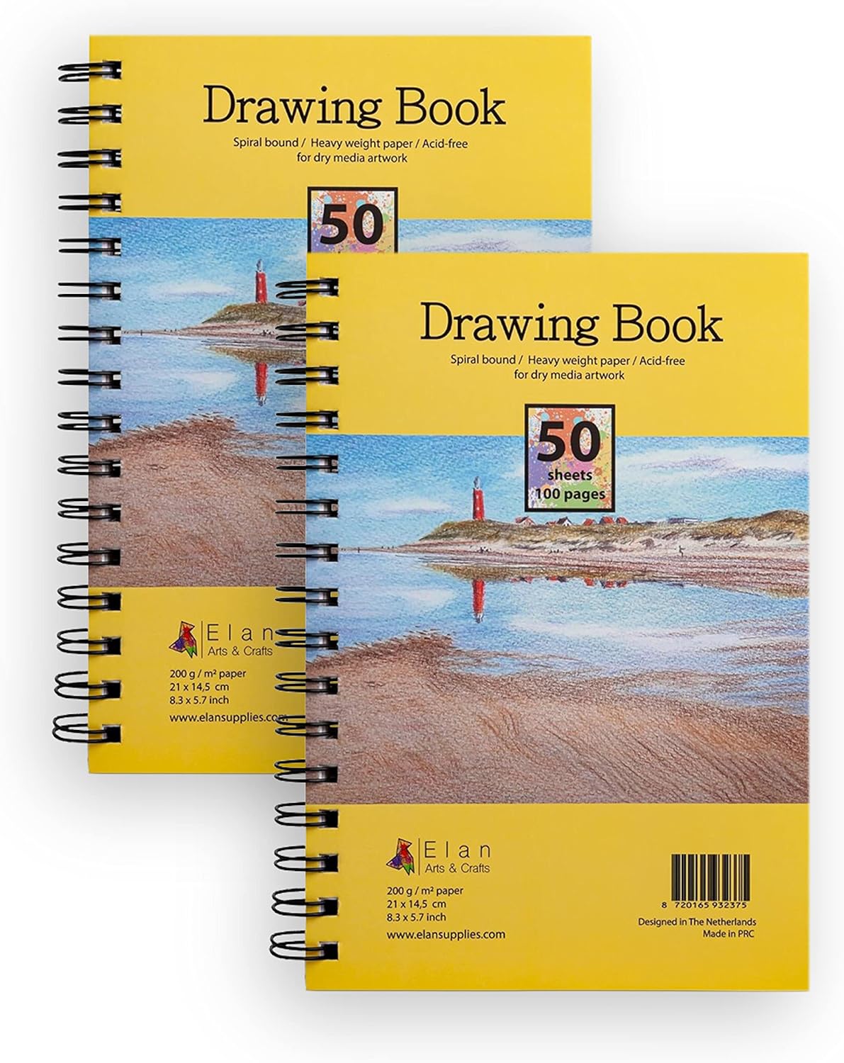 Elan Drawing Book A5 (2 Pack), 100 Sheets 200gsm Paper, Drawing Pad A5