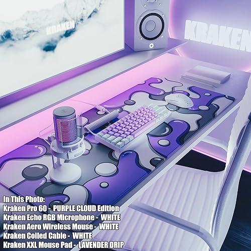 Miniatura 4 de Kraken Keyboards DRIP Edition XXL - Alfombrilla de mouse para juegos morado y blanco, alfombrilla de mouse artesanal profesional, alfombrilla de