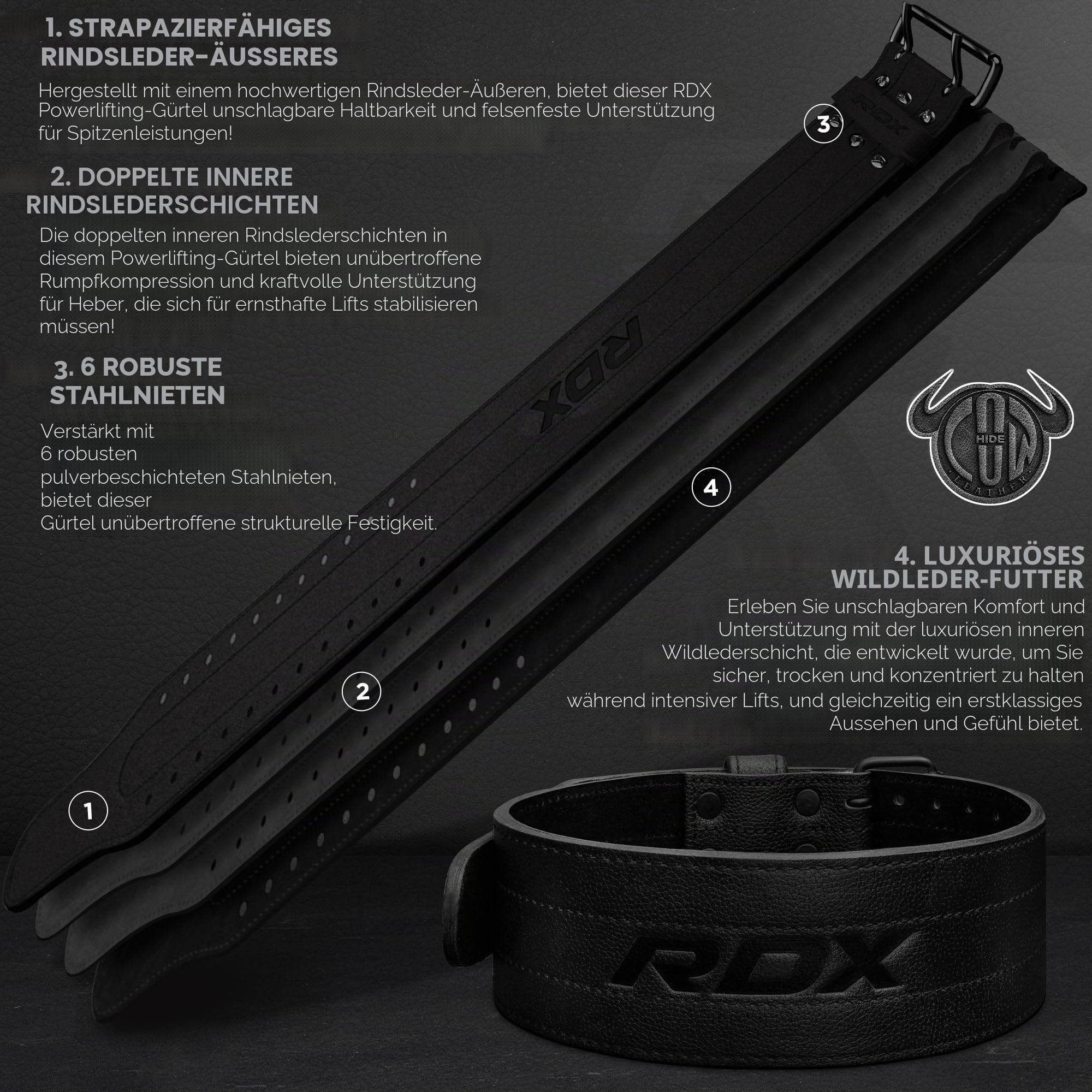 RDX Gewichthebergürtel Leder IPF Konform 13mm & 10mm – USAPL, USPA & IPL Wettbewerb Powerlifting Gürtel 4” für Kniebeugen, Kreuzheben, Gym Fitness & Krafttraining Weight Lifting Belt– Herren & Damen